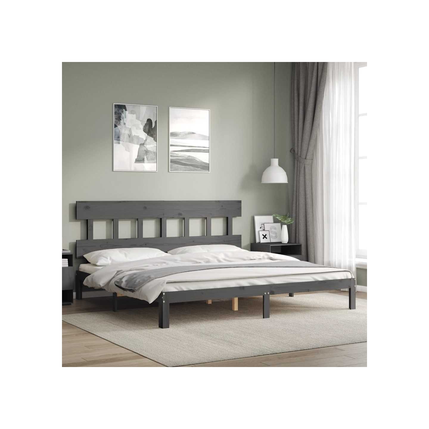 Cadre de lit sans matelas gris 200x200 cm bois massif de pin