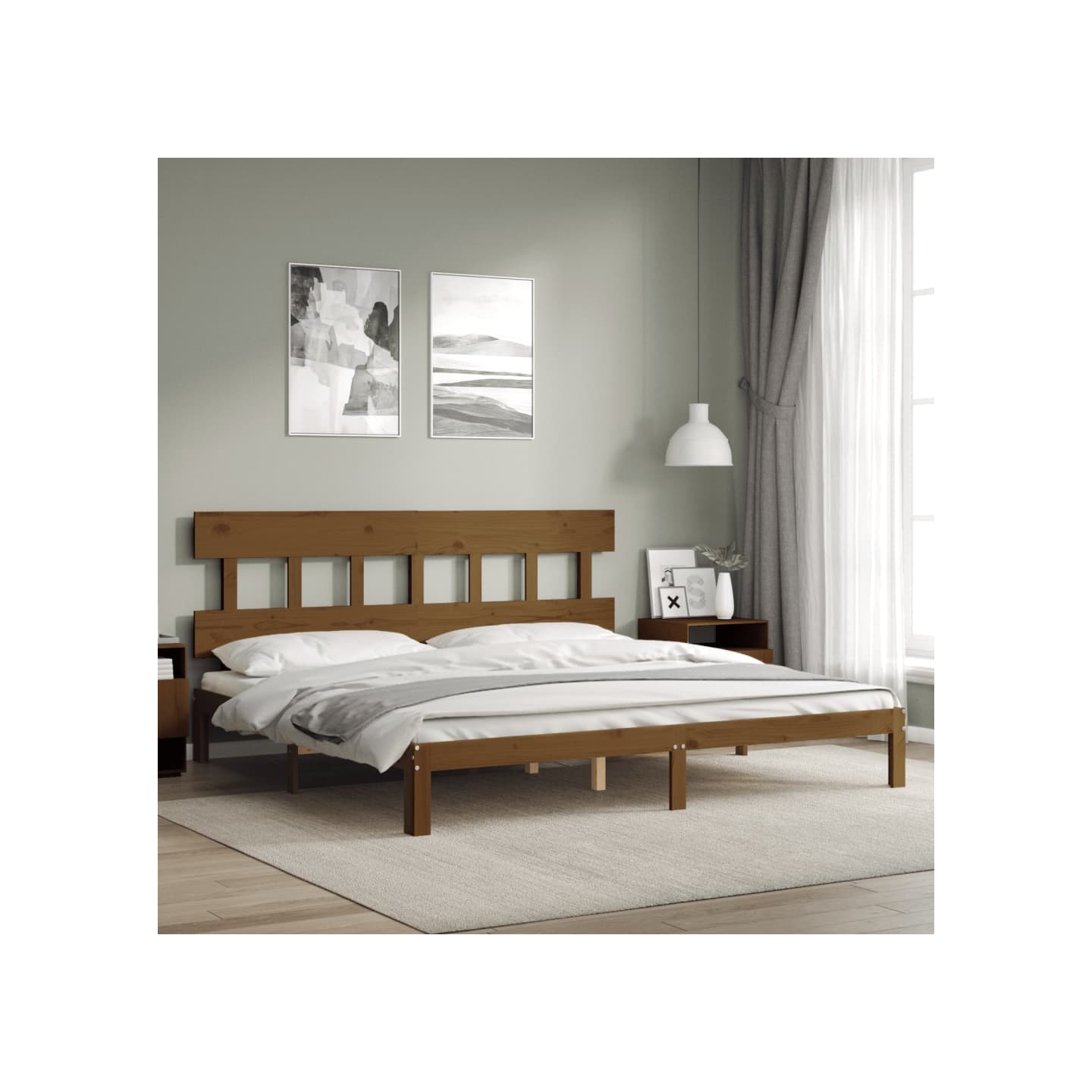 Cadre de lit sans matelas marron miel 200x200cm bois pin massif