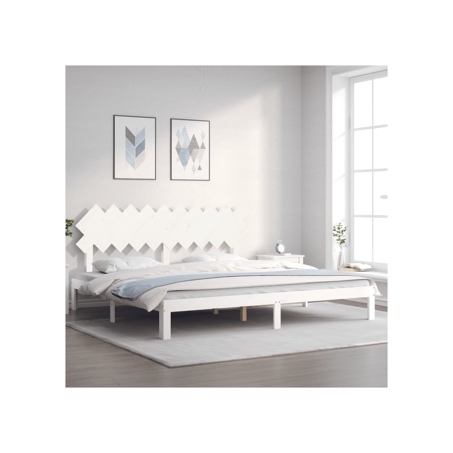 Cadre de lit sans matelas blanc 200x200 cm bois massif de pin