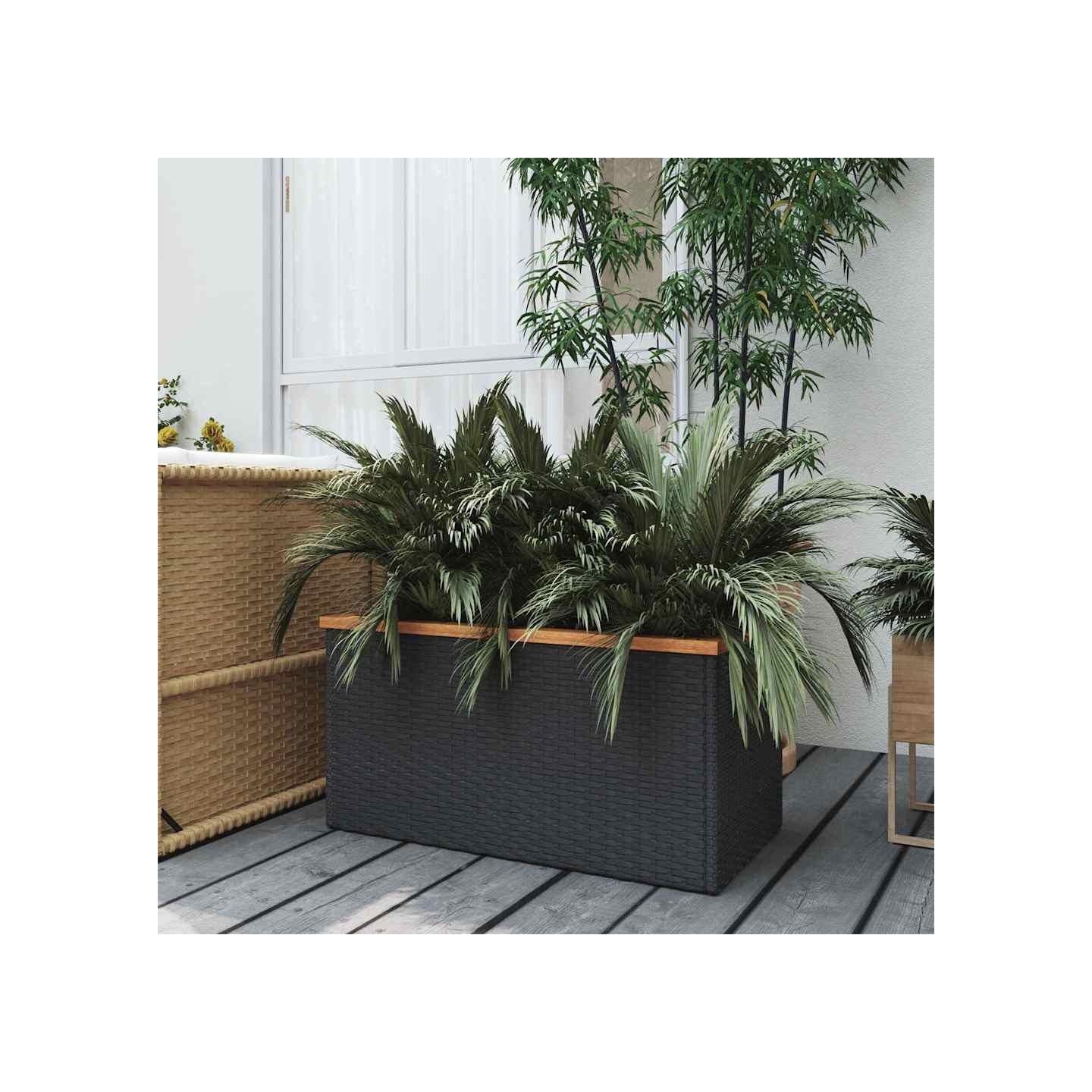 Jardinière noir 80x40x40 cm résine tressée