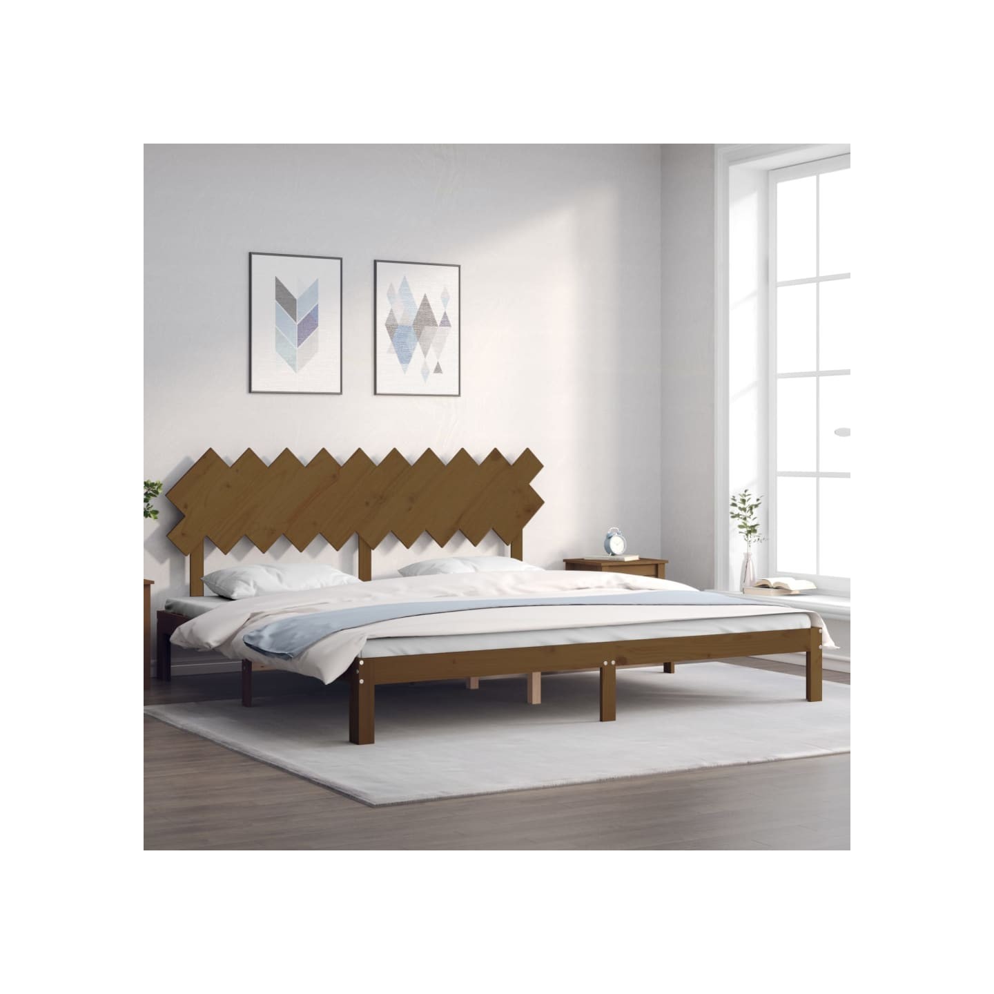 Cadre de lit sans matelas marron miel 200x200cm bois pin massif