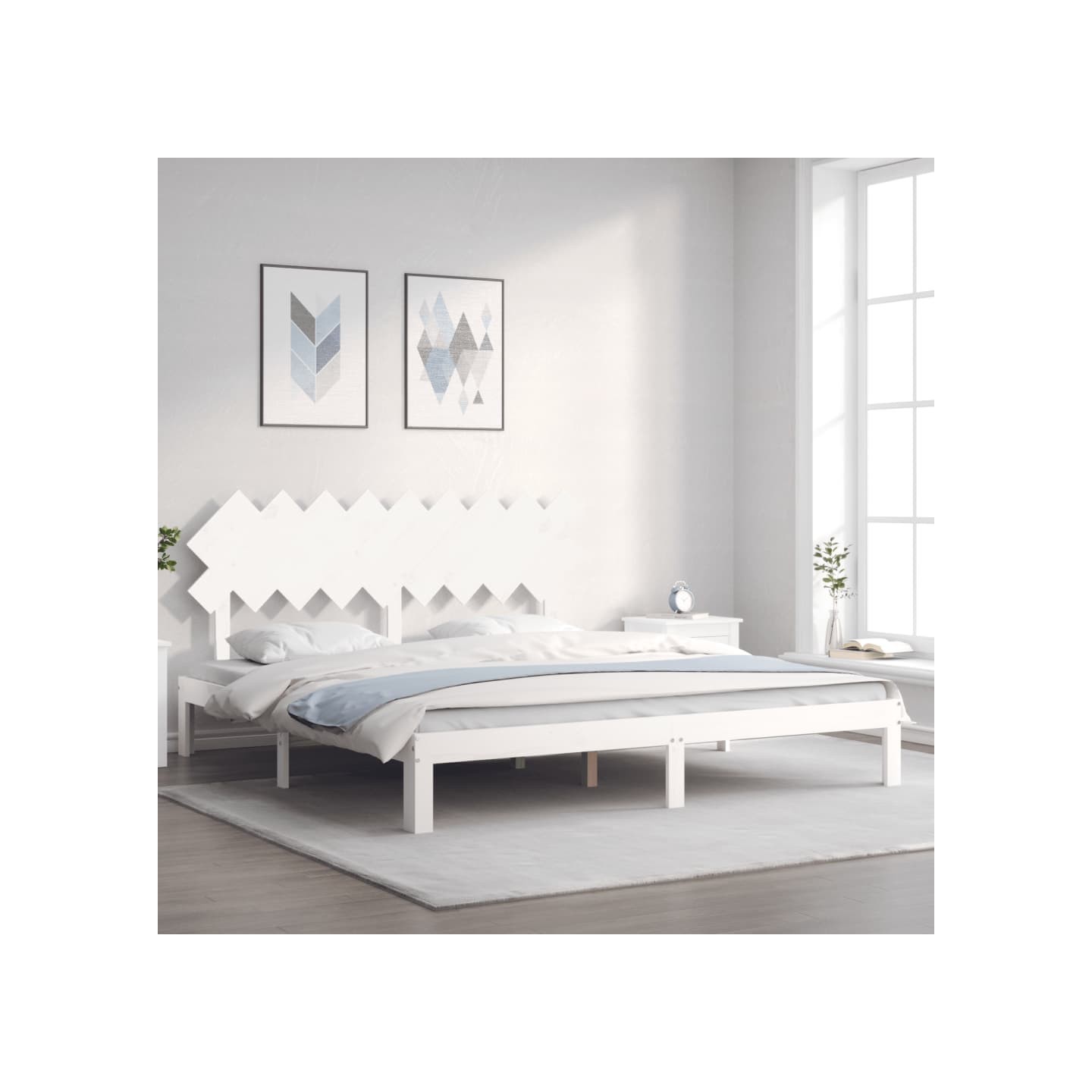 Cadre de lit sans matelas blanc bois massif de pin