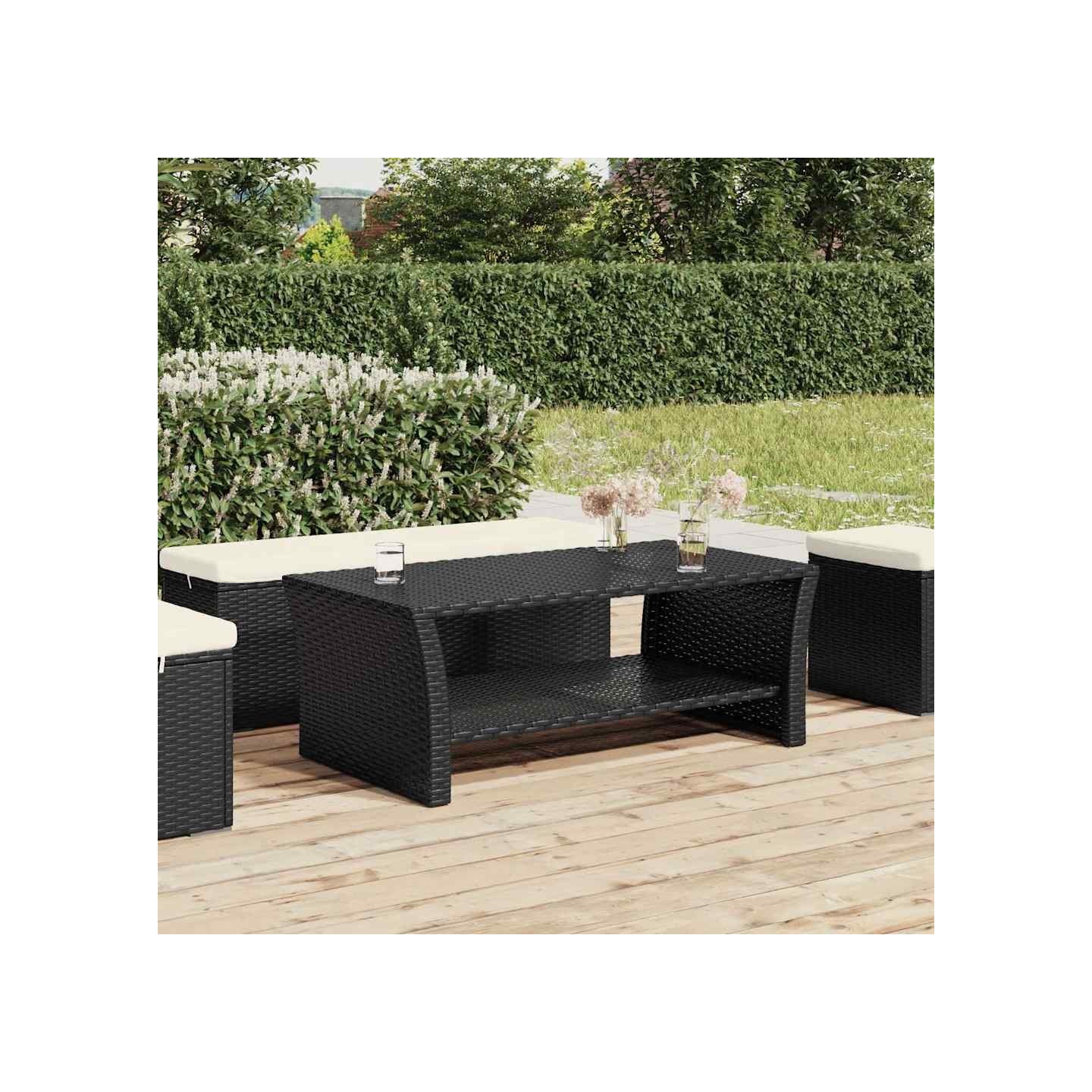 Table basse noir 100x50x40 cm résine tressée