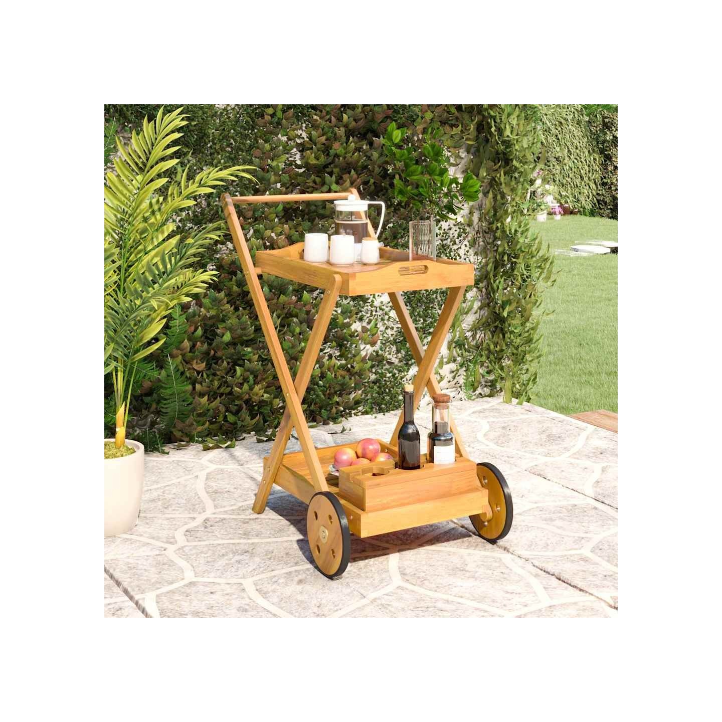 Chariot à thé 54x87x90 cm bois massif d'acacia