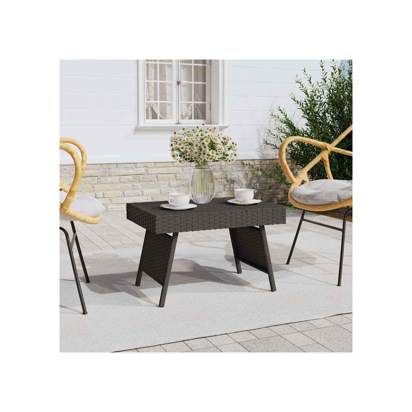 Table d'appoint pliable noir 60x40x38 cm résine tressée