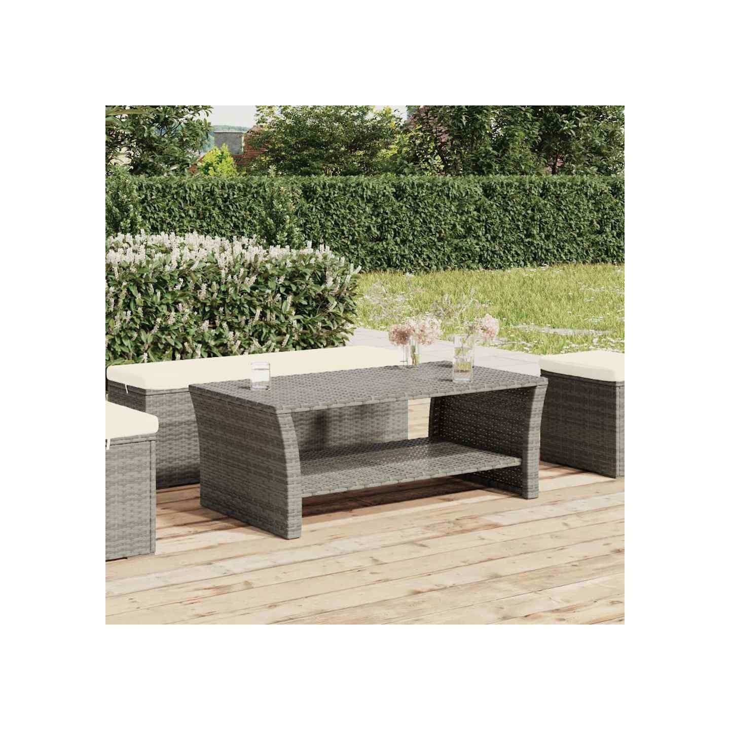 Table basse gris 100x50x40 cm résine tressée