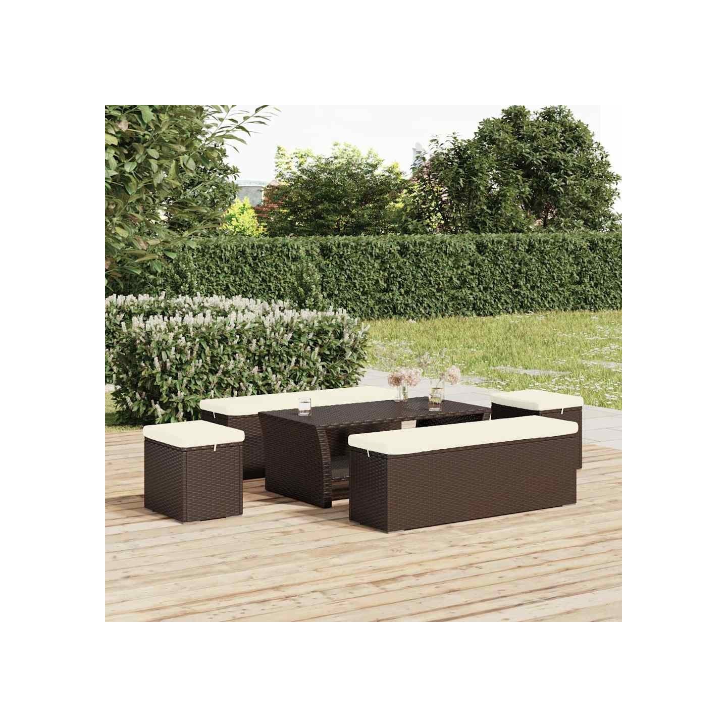 Poufs avec coussins lot de 2 marron 40x30x40 cm résine tressée