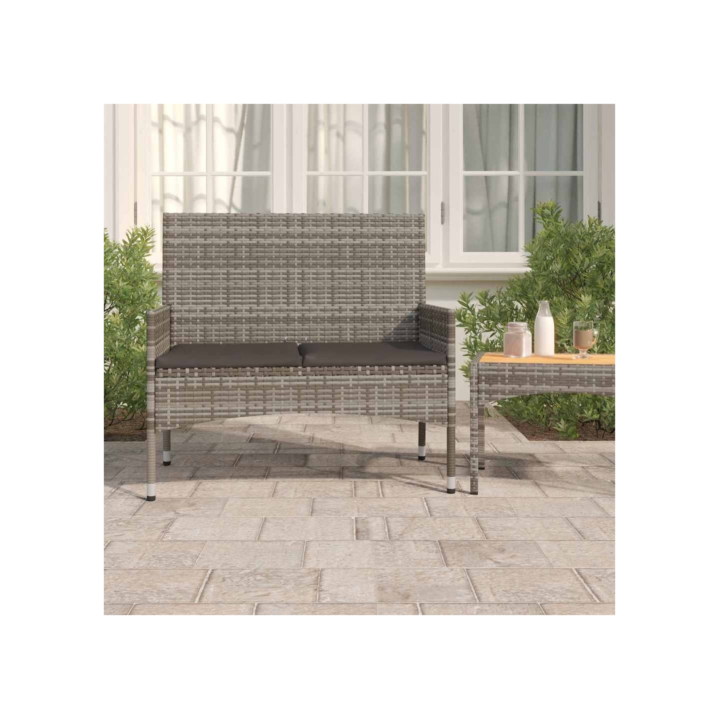 Banc de Jardin à 2 Places avec Coussins Gris Résine Tressée
