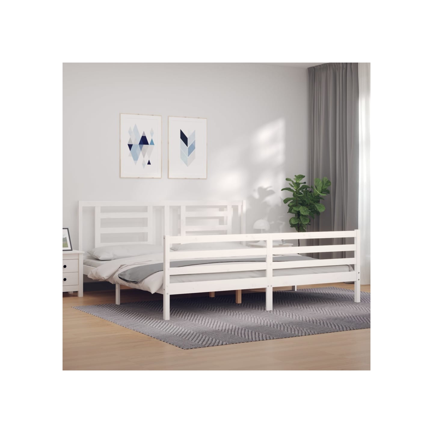 Cadre de lit sans matelas blanc 200x200 cm bois massif