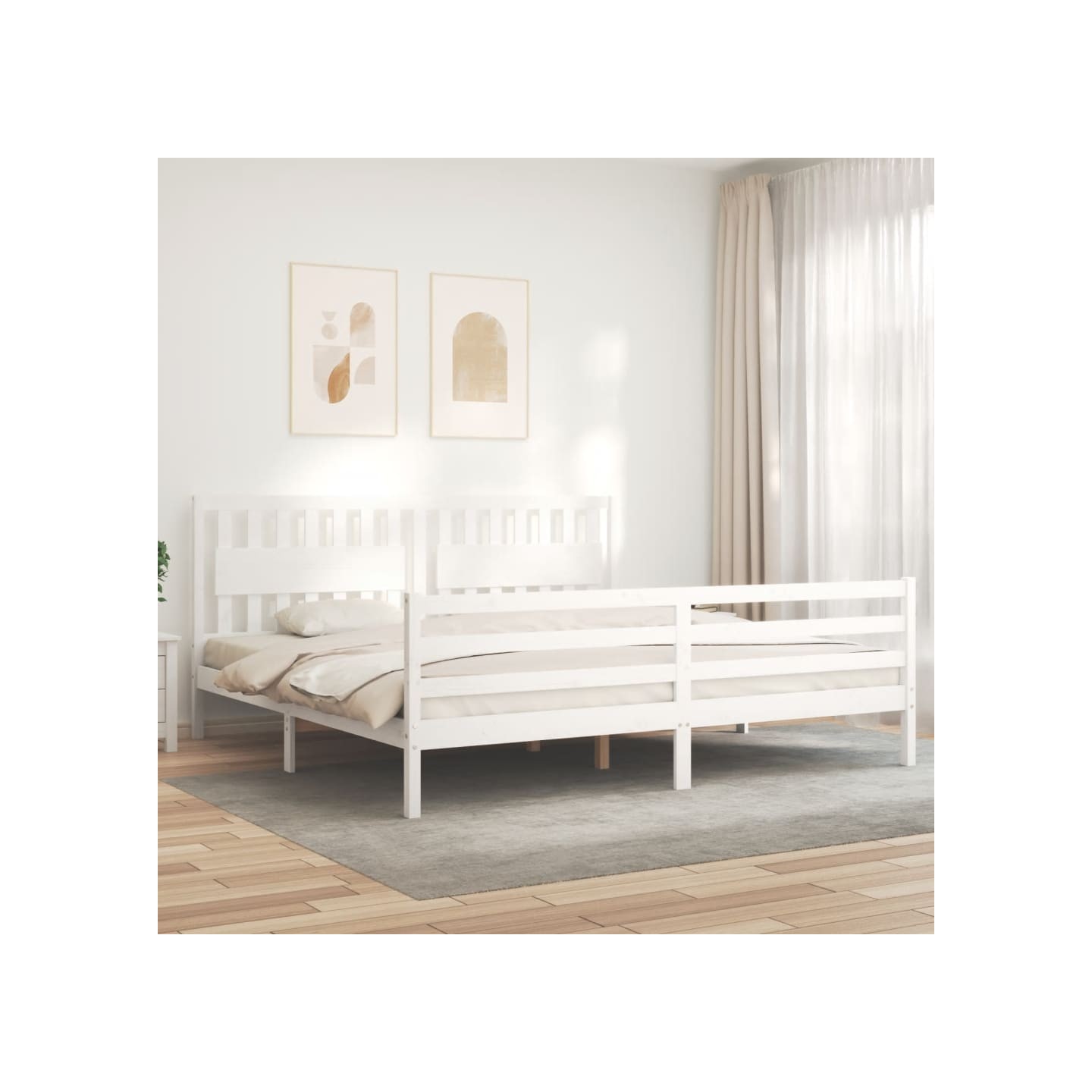Cadre de lit sans matelas blanc 200x200 cm bois massif