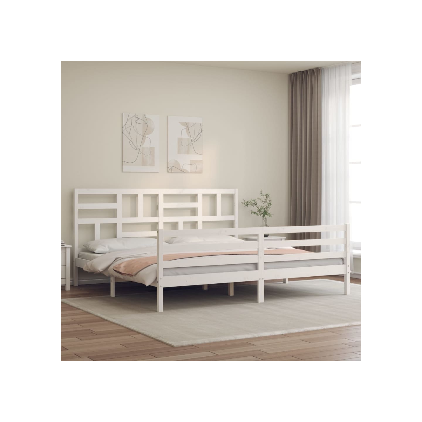 Cadre de lit sans matelas blanc 200x200 cm bois massif