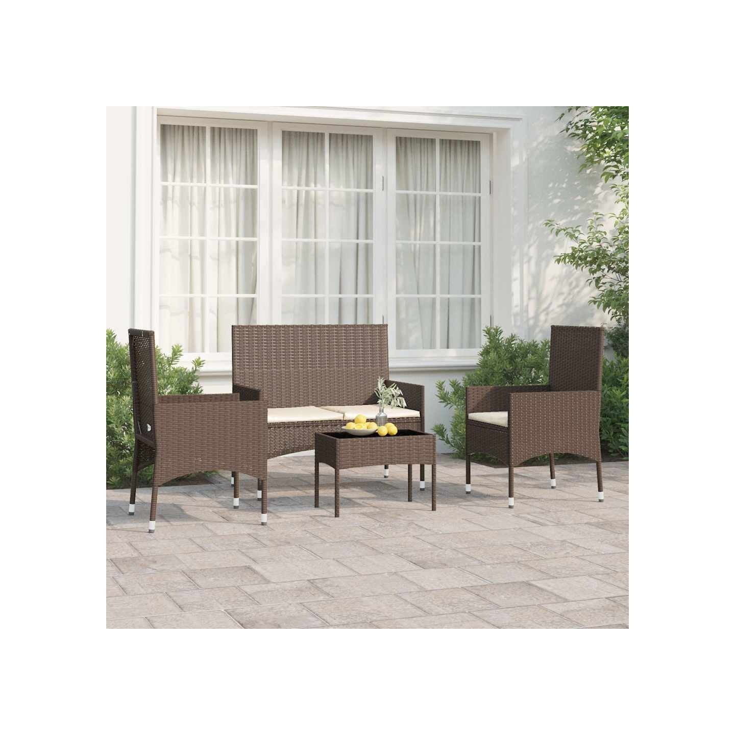 Salon de jardin 4 pcs avec coussins Marron Résine tressée