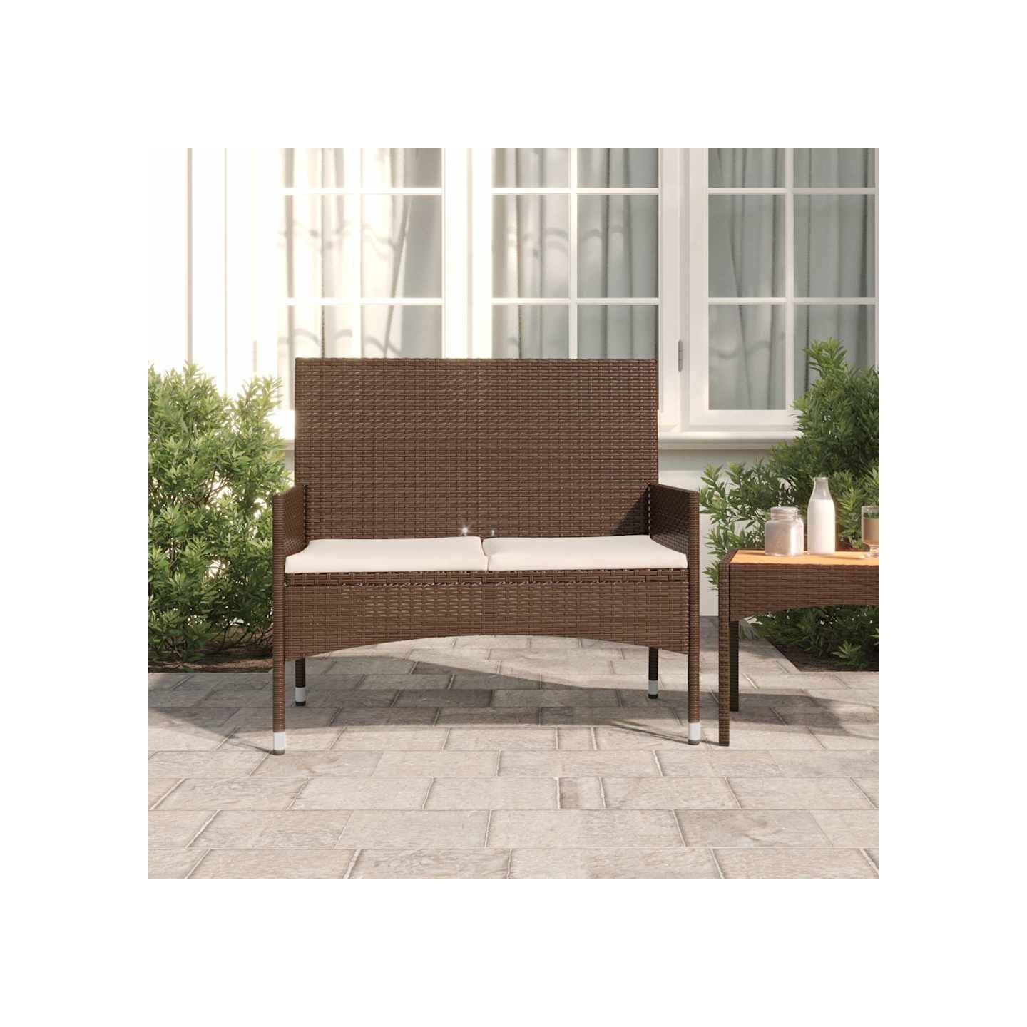 Banc de jardin à 2 places avec coussins Marron Résine tressée