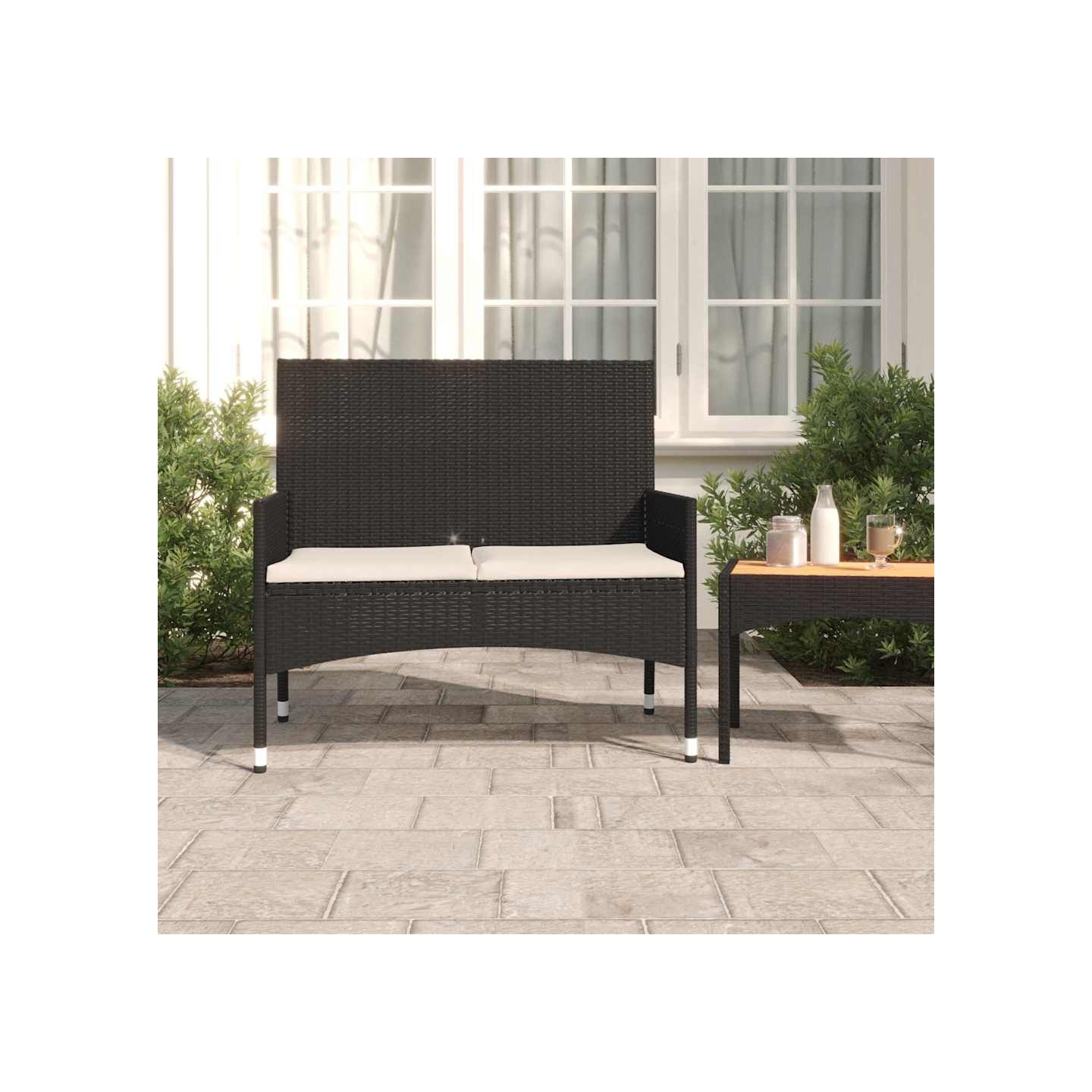 Banc de Jardin à 2 Places avec Coussins Noir Résine Tressée