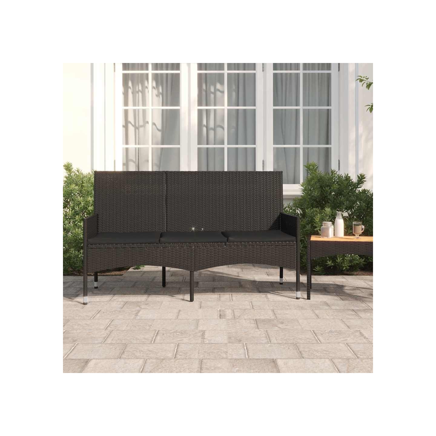 Banc de jardin à 3 places avec coussins Noir Résine tressée