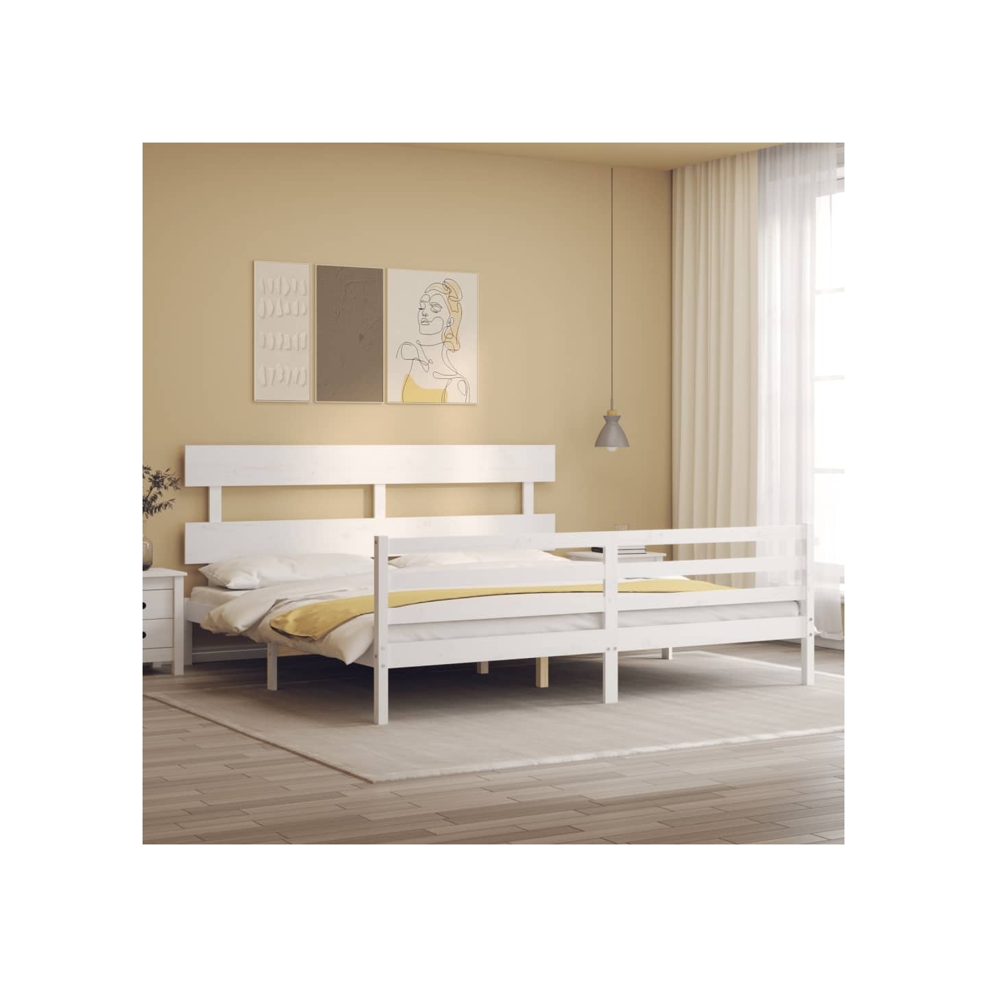 Cadre de lit sans matelas blanc 200x200 cm bois massif