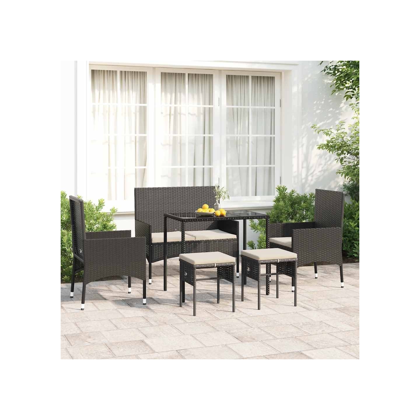 Salon de jardin 6 pcs avec coussins Noir Résine tressée