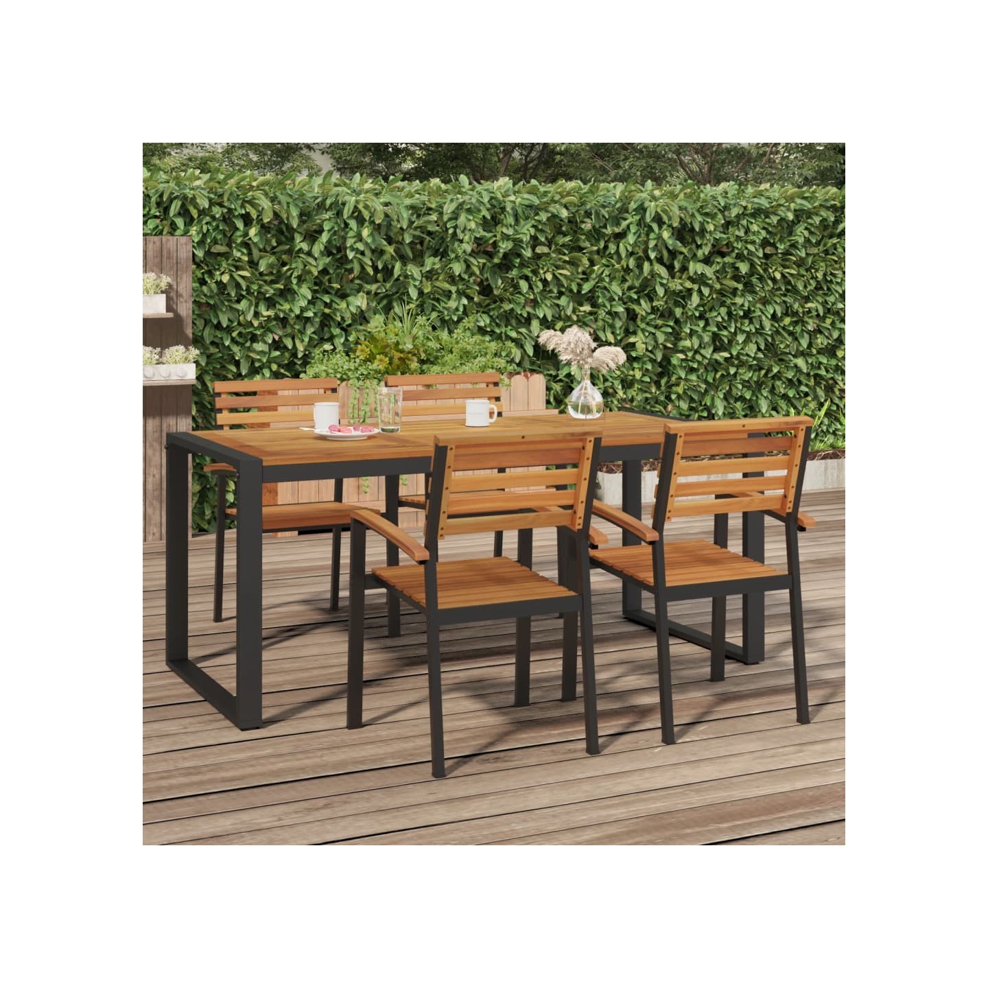 Table de jardin et pieds en forme de U 180x90x75 cm bois acacia