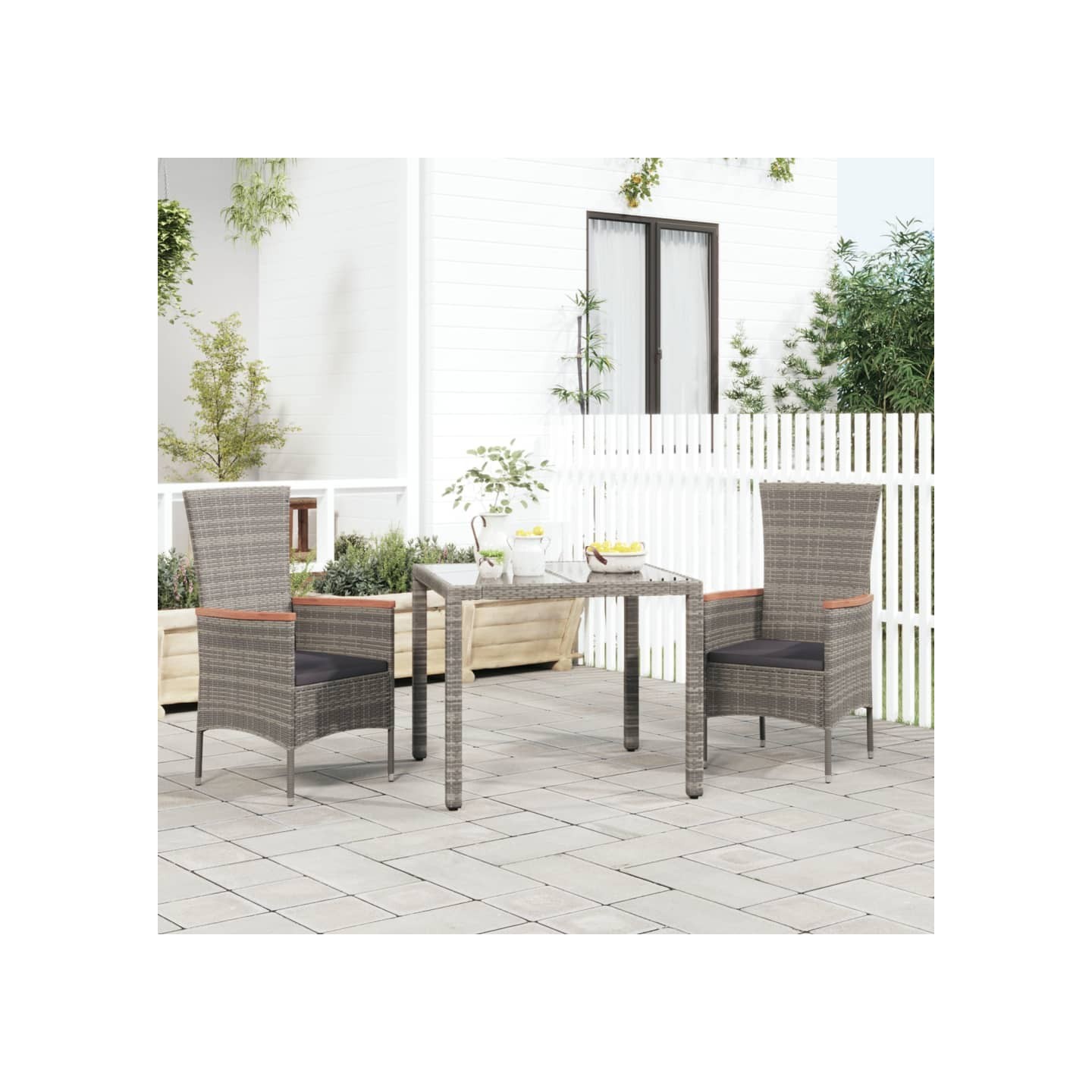 Chaises de jardin avec coussins lot de 2 Résine tressée Gris