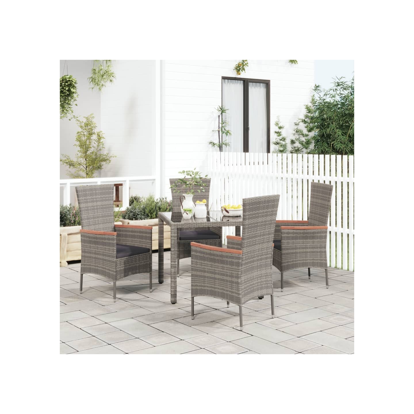 Chaises de jardin avec coussins lot de 4 Résine tressée Gris