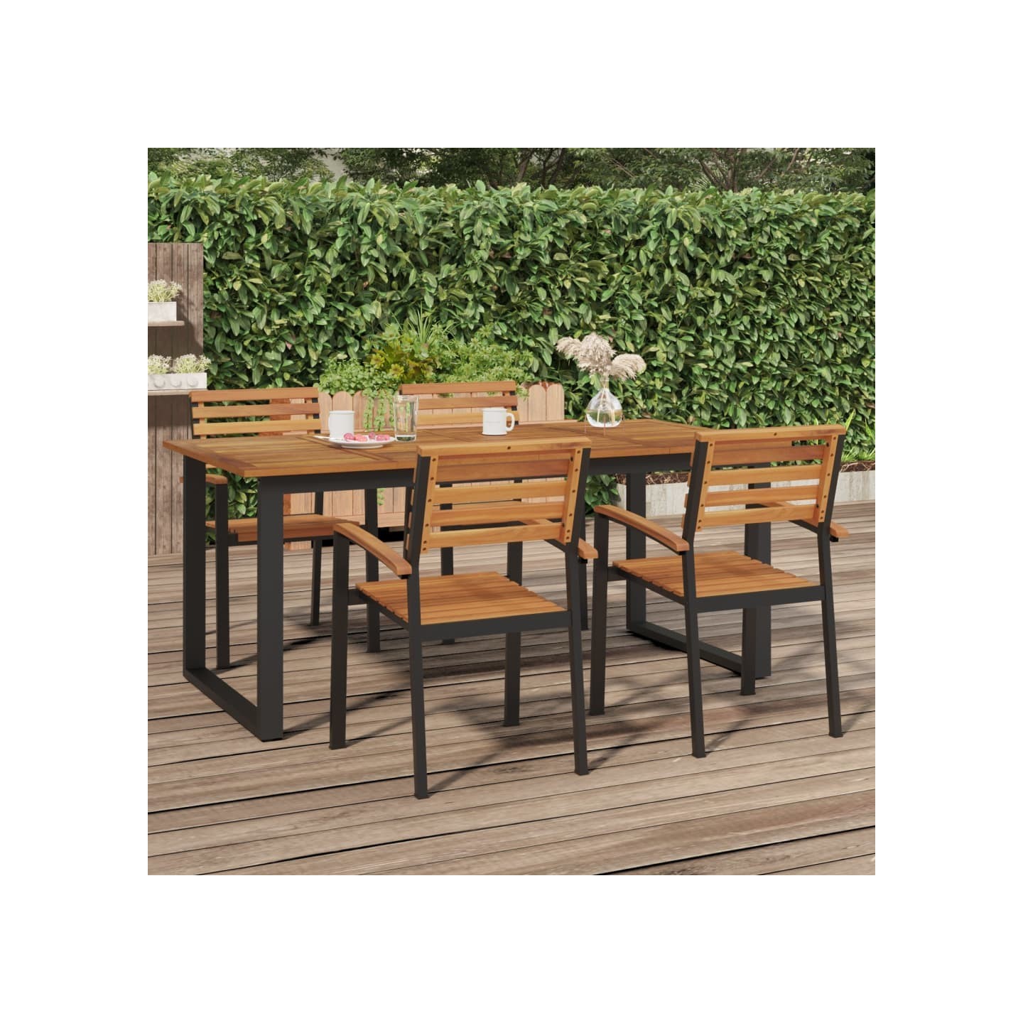 Table de jardin et pieds en forme de U 180x90x75 cm bois acacia