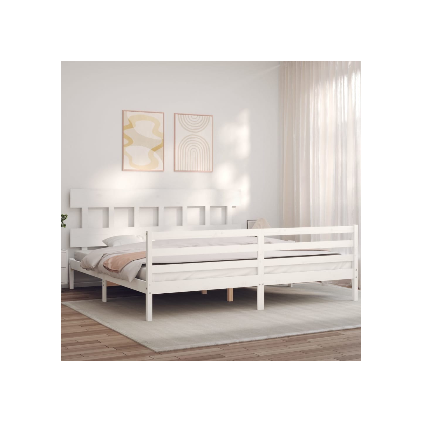 Cadre de lit sans matelas blanc 200x200 cm bois massif