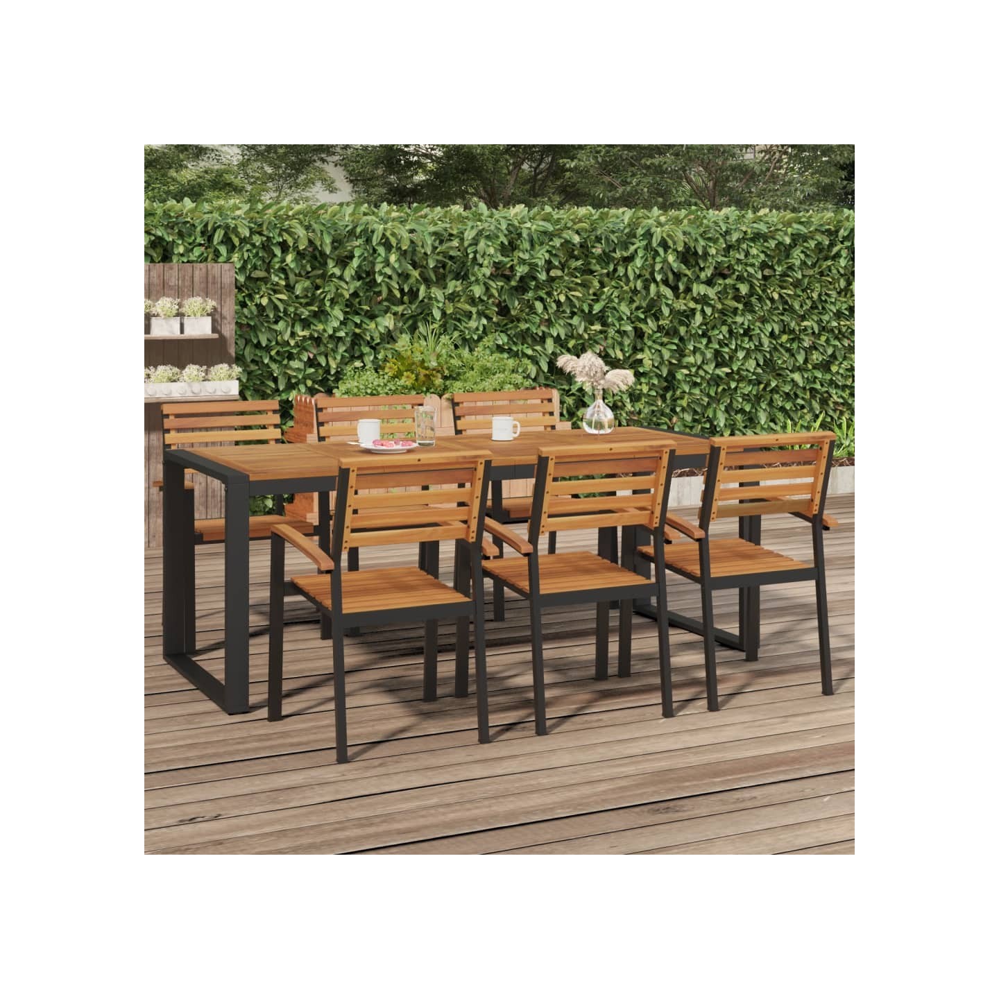 Table de jardin et pieds en forme de U 200x90x75 cm bois acacia