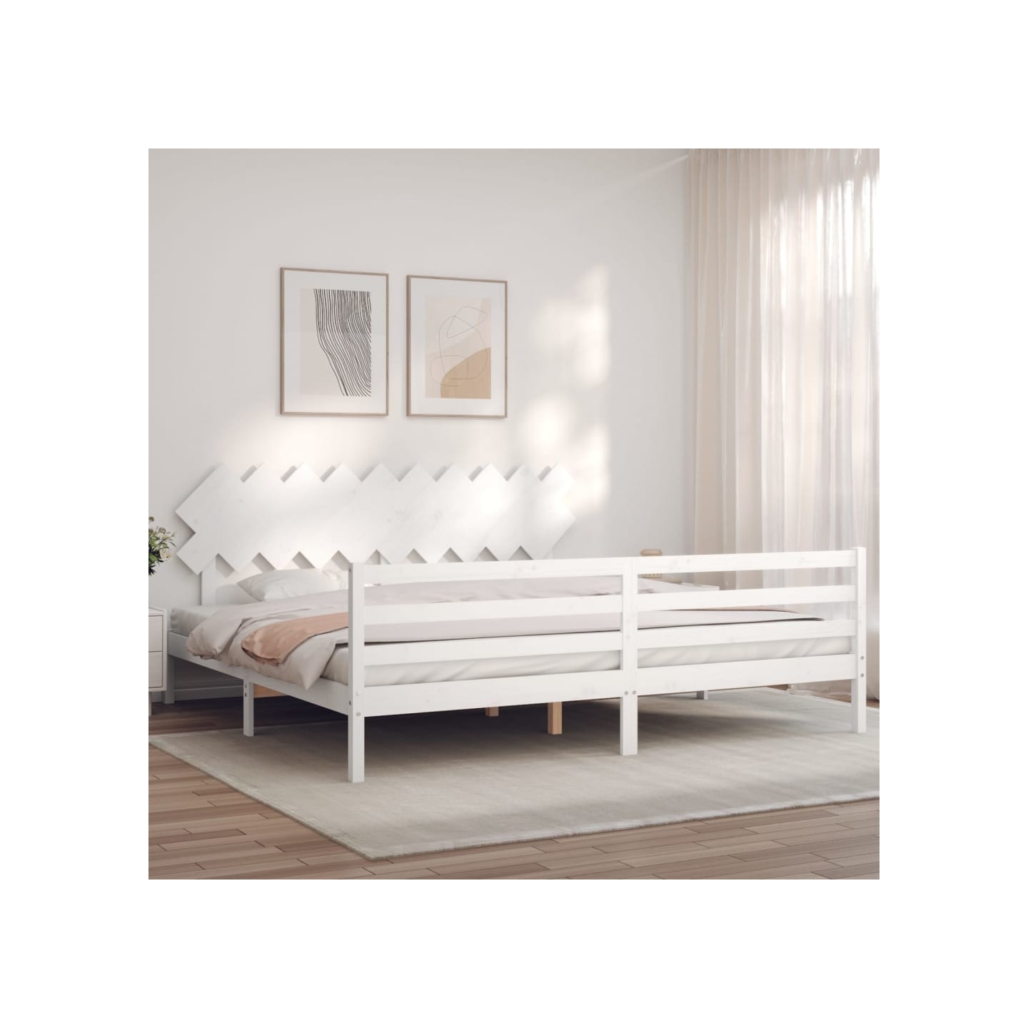 Cadre de lit sans matelas blanc 200x200 cm bois massif