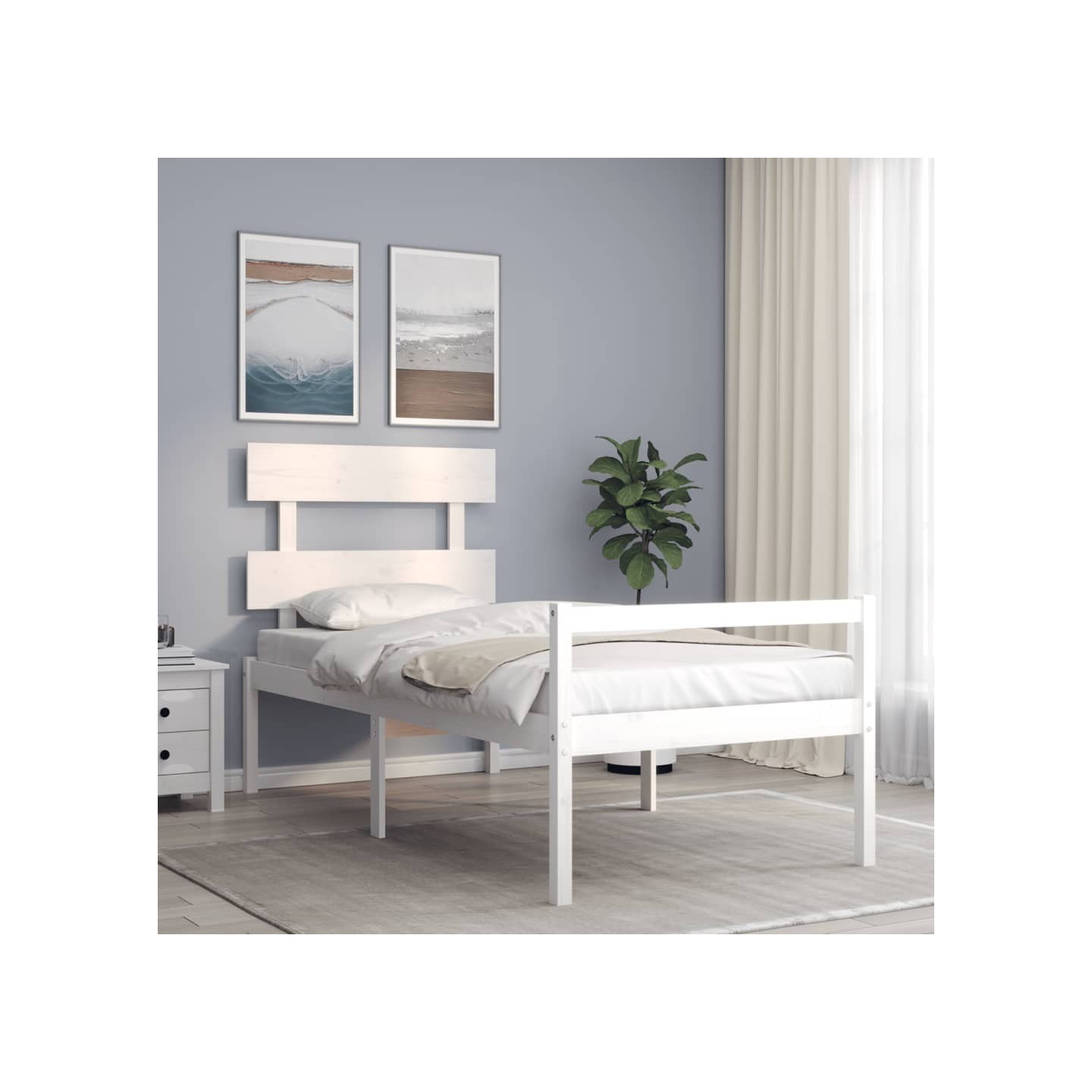 Lit pour personne âgée sans matelas blanc bois massif