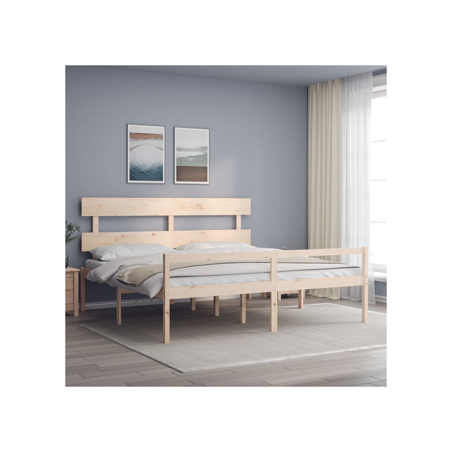 Lit pour personne âgée et tête de lit 200x200 cm bois massif