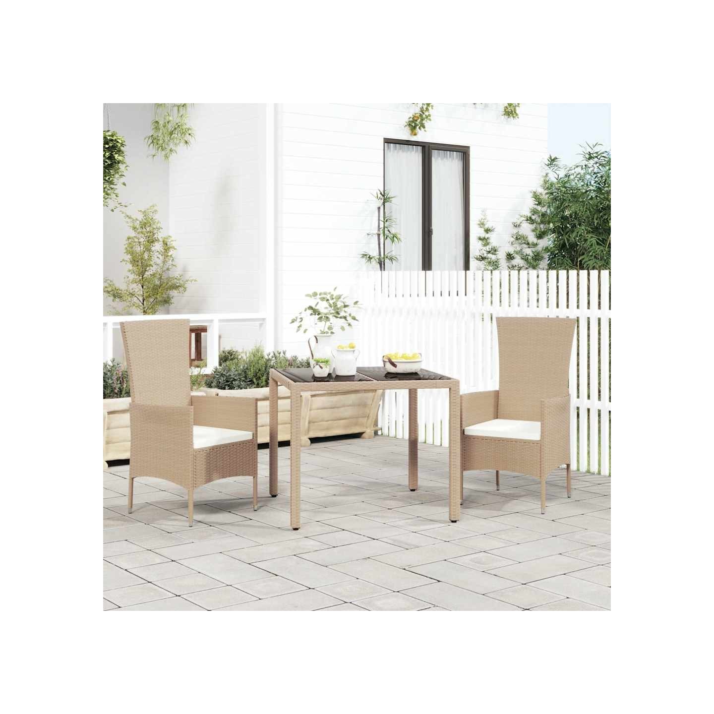 Table de jardin plateau en verre Résine tressée verre trempé