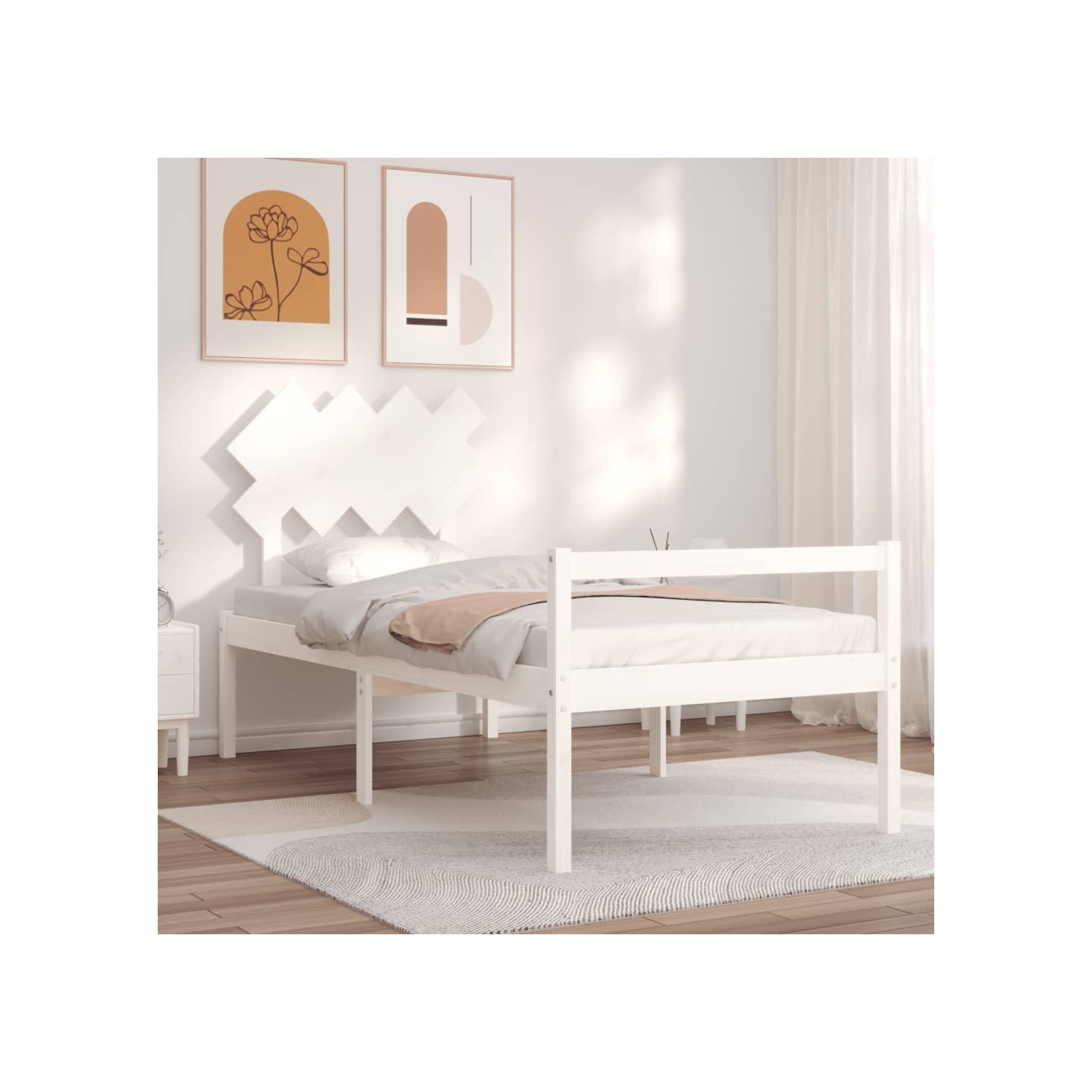 Lit pour personne âgée sans matelas blanc bois massif