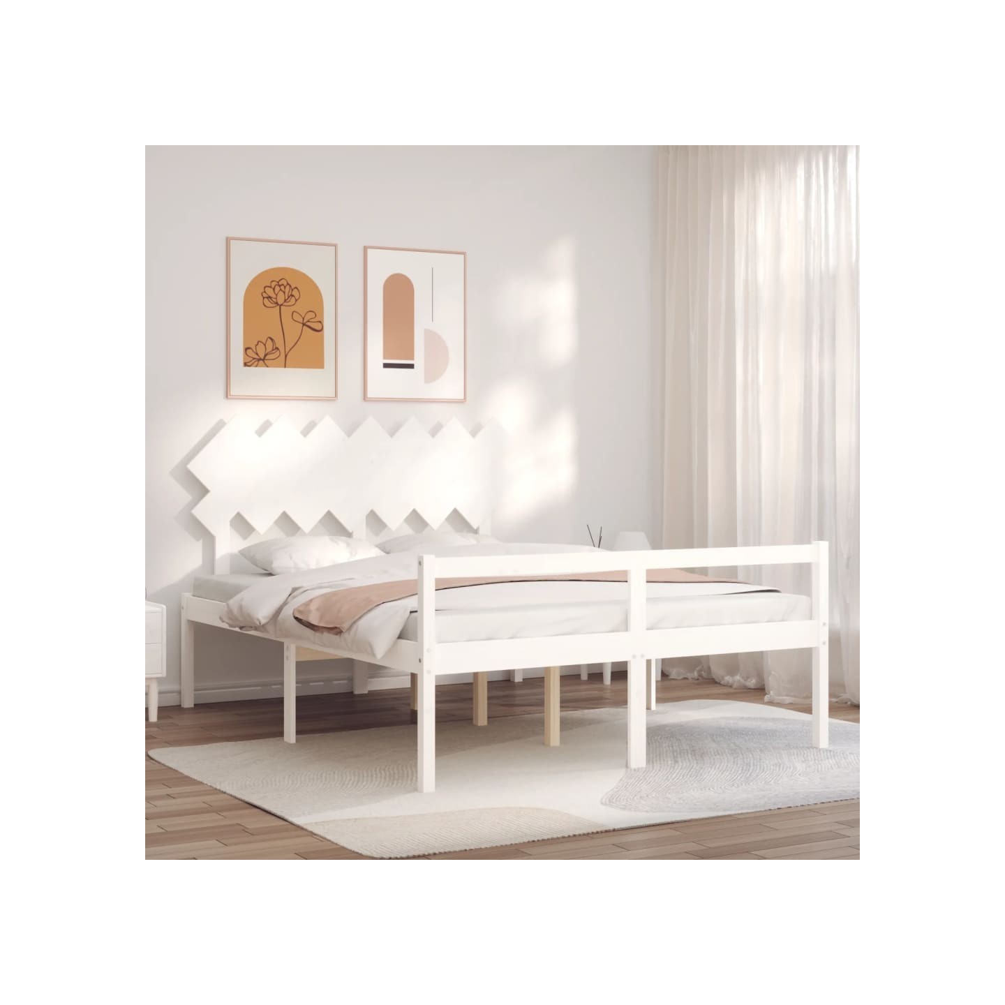 Lit pour personne âgée sans matelas blanc 140x190cm bois massif