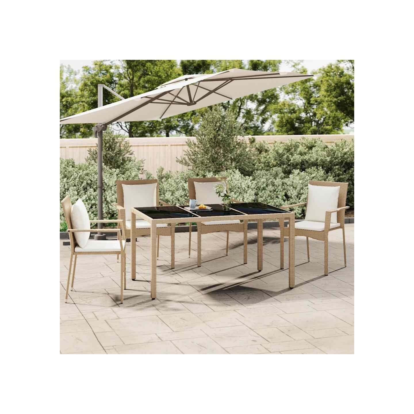 Table de jardin plateau en verre Résine tressée verre trempé