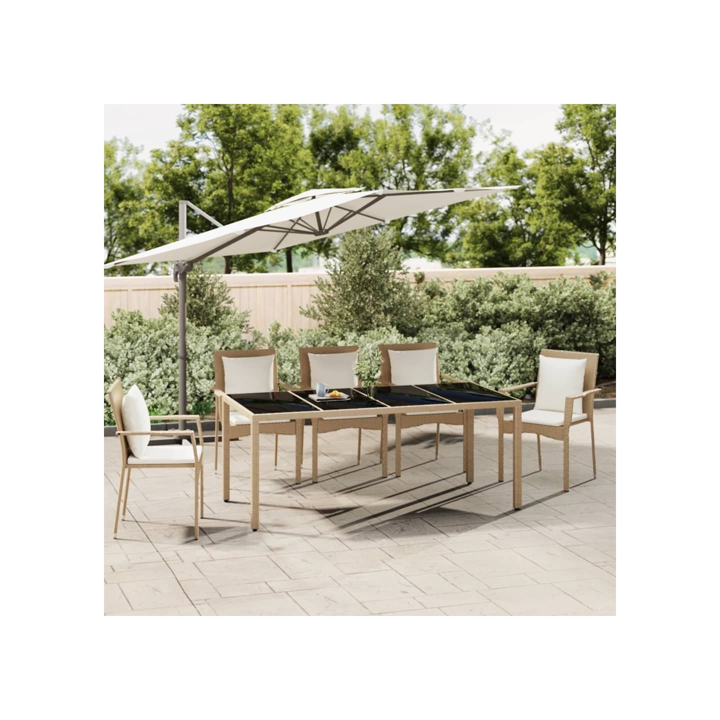 Table de jardin plateau en verre Résine tressée verre trempé