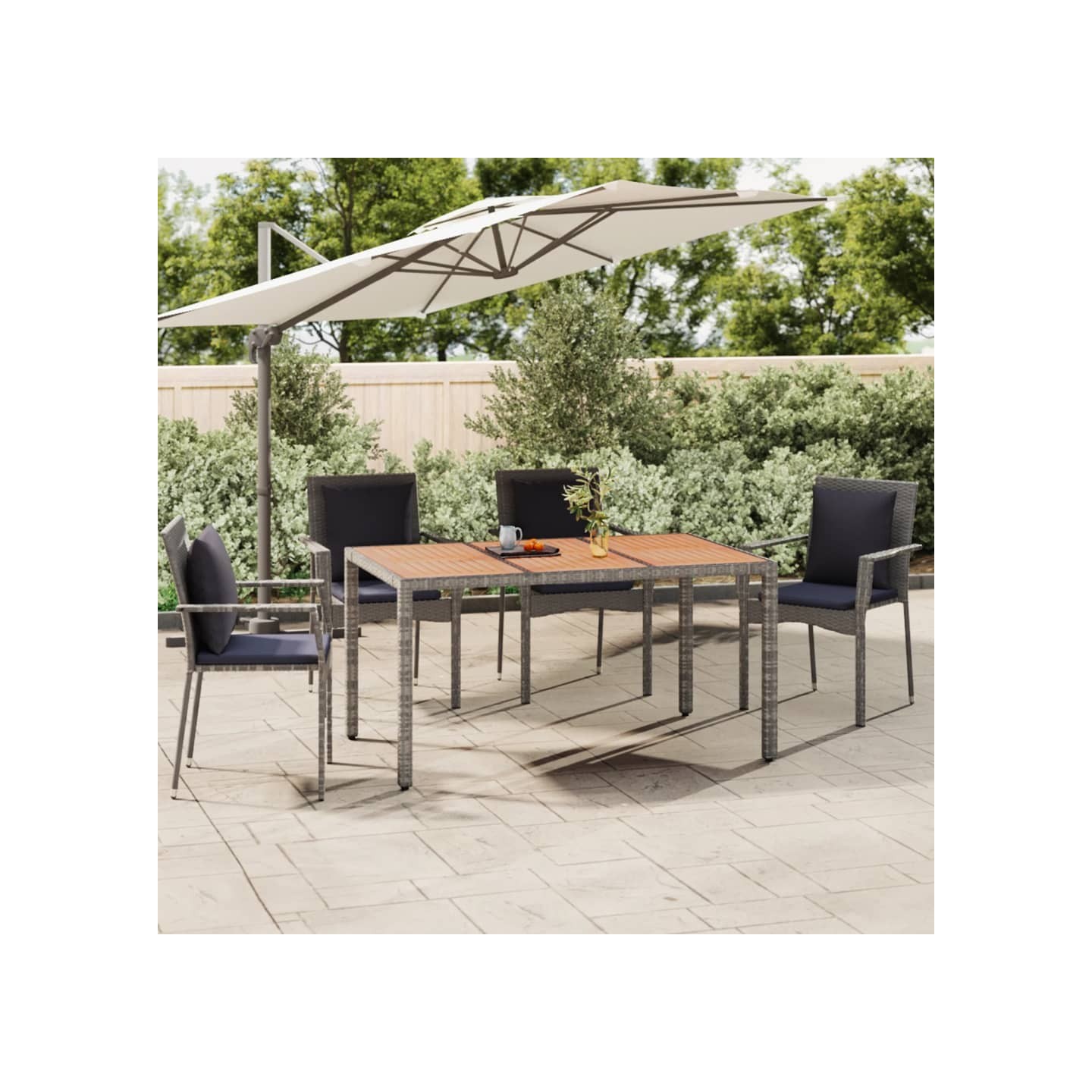 Table de jardin et dessus en bois Gris Résine tressée et acacia