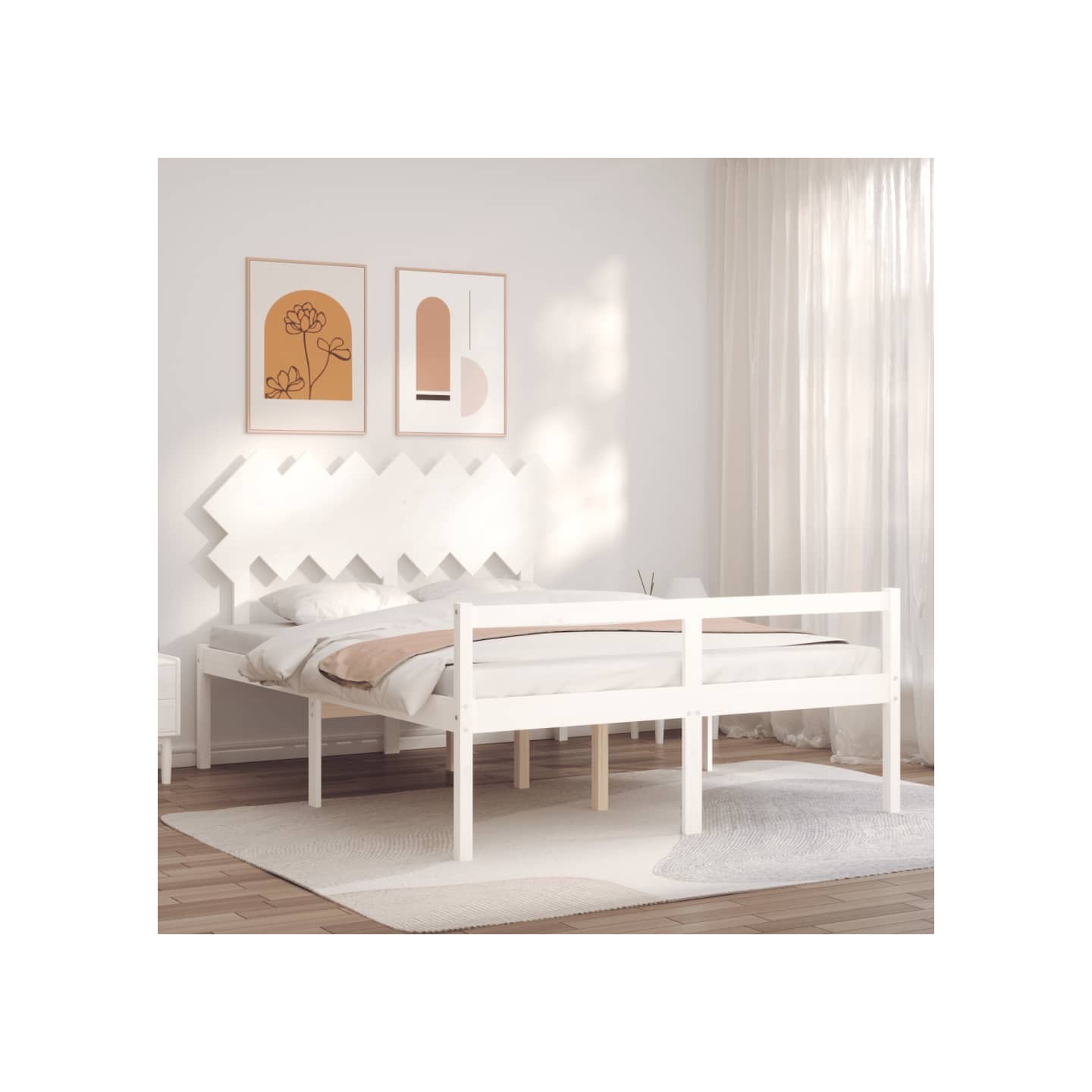 Lit pour personne âgée sans matelas blanc 140x200cm bois massif