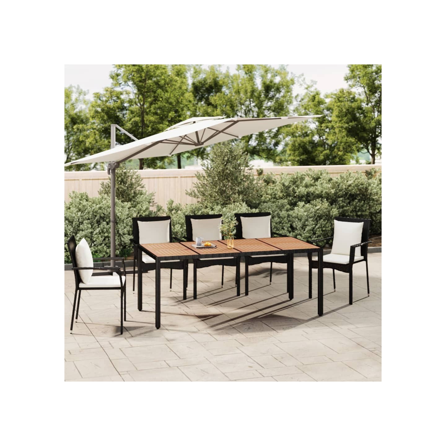 Table de jardin plateau en bois Noir Résine tressée bois massif