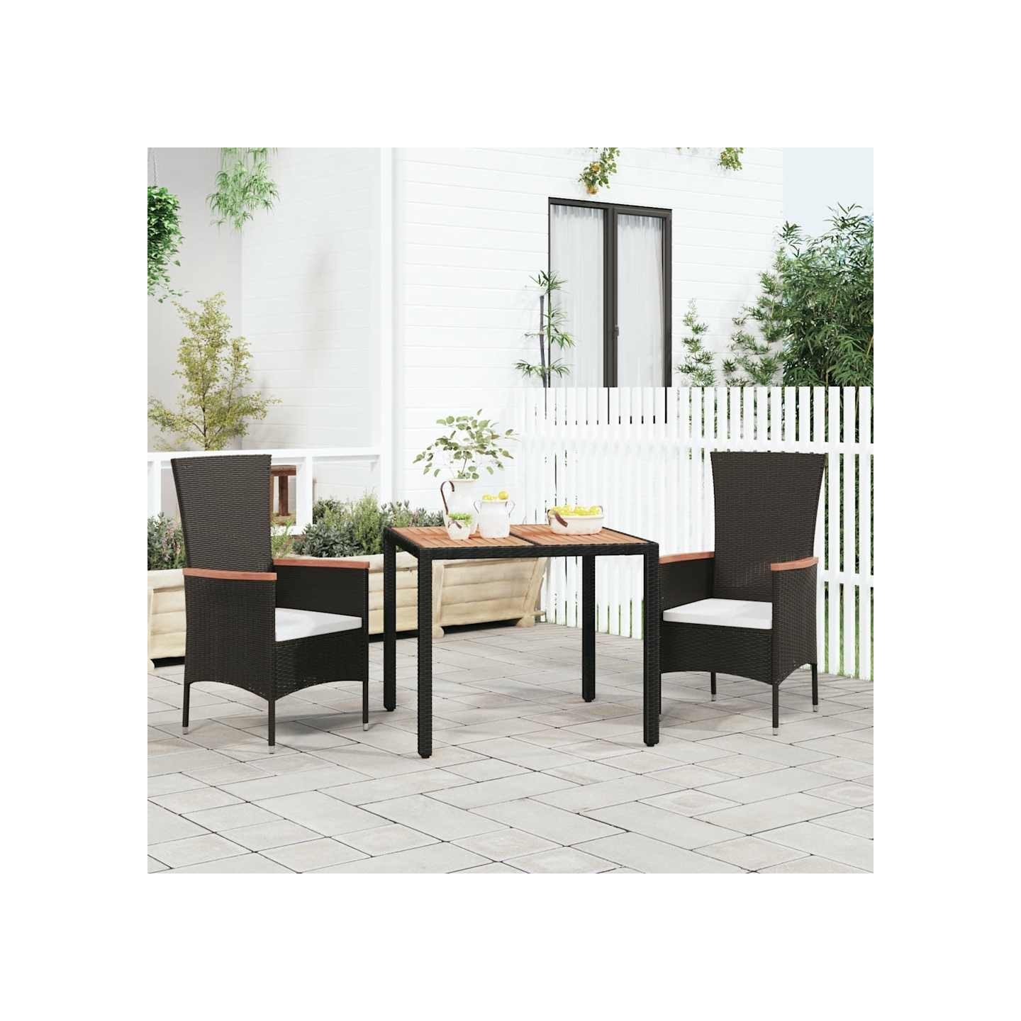 Table de jardin plateau en bois Noir Résine tressée bois massif