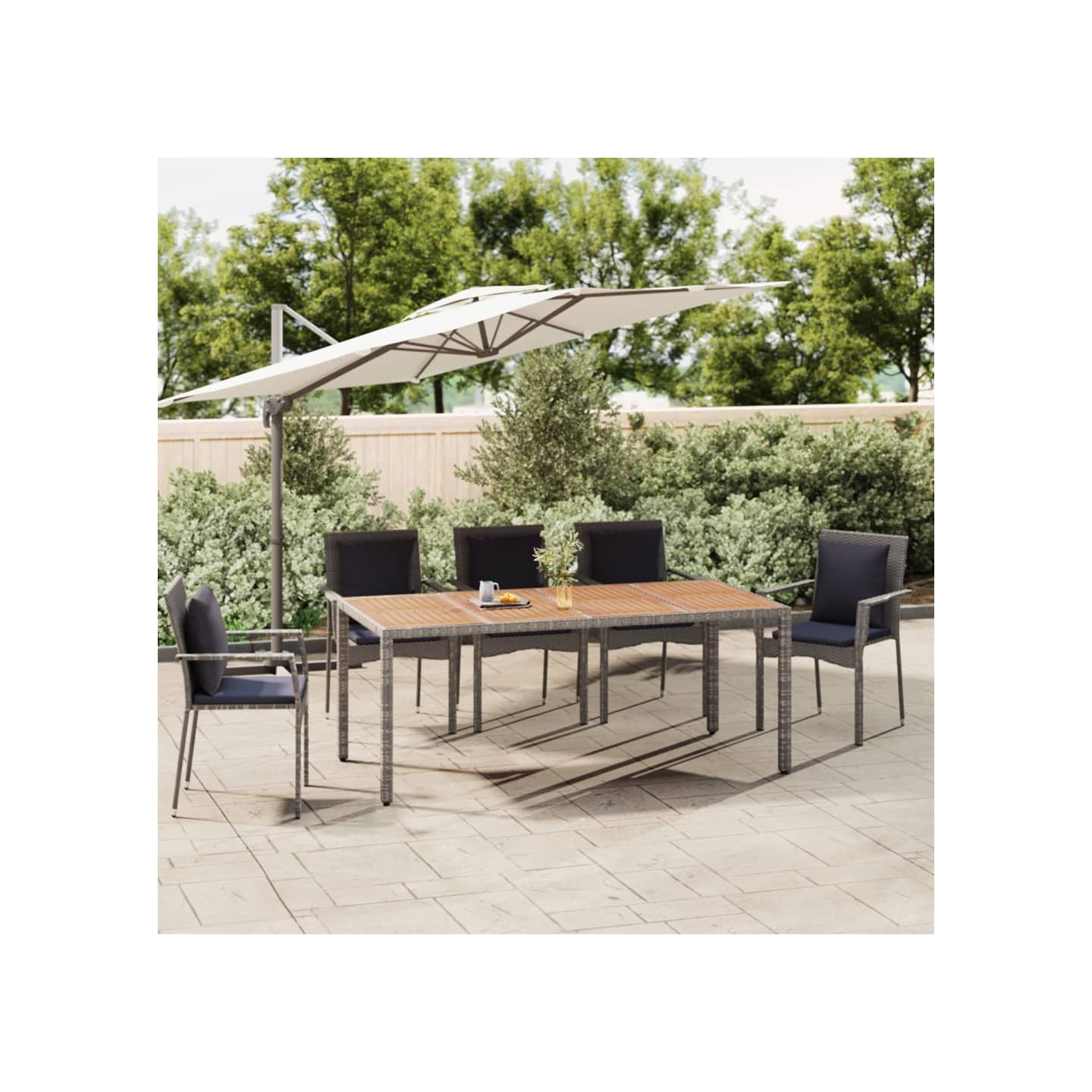 Table de jardin et dessus en bois Gris Résine tressée et acacia