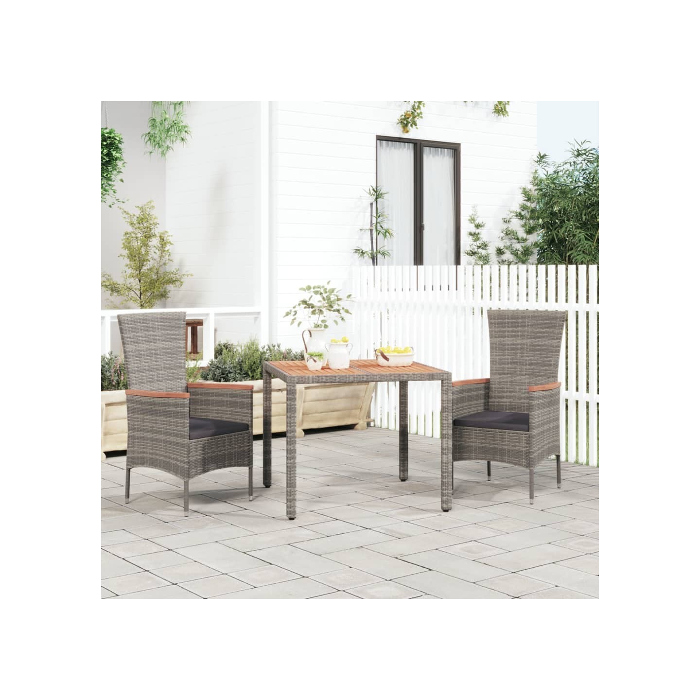 Table de jardin et dessus en bois Gris Résine tressée et acacia