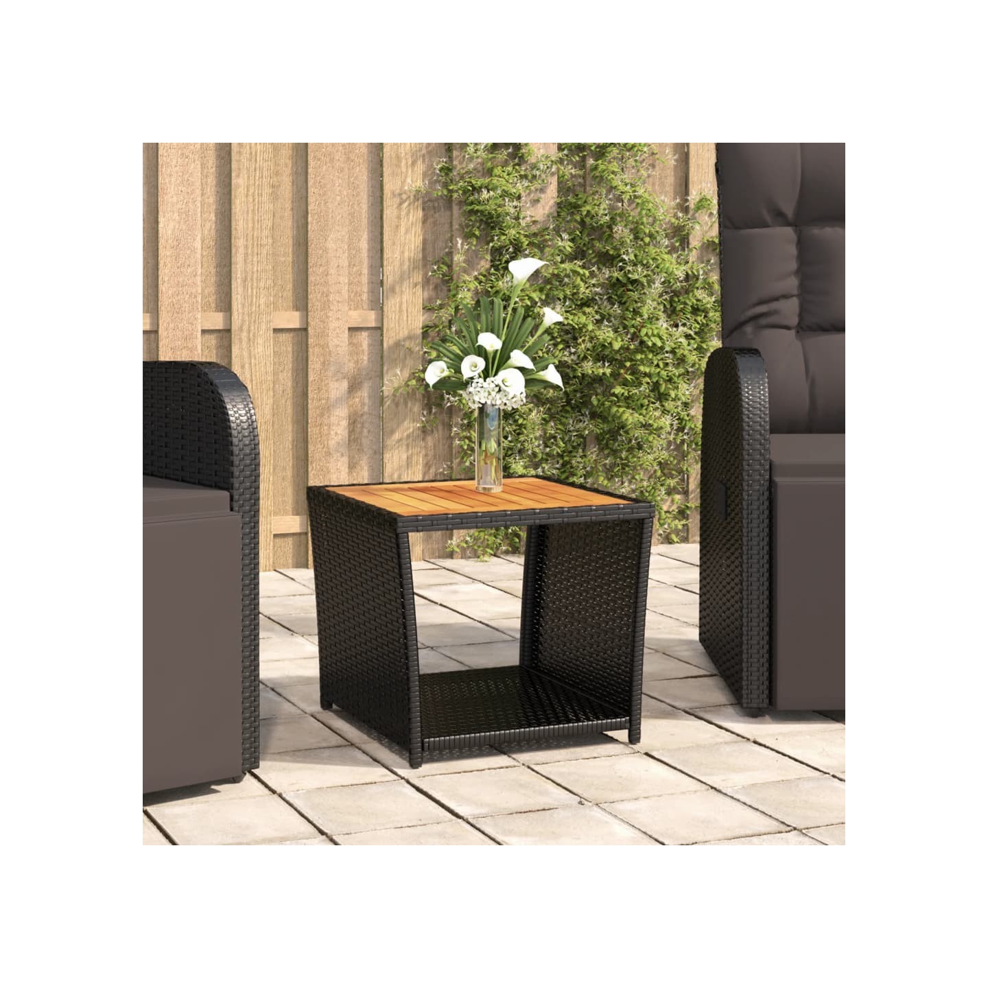 Table à thé et dessus en bois Noir Résine tressée Acacia massif