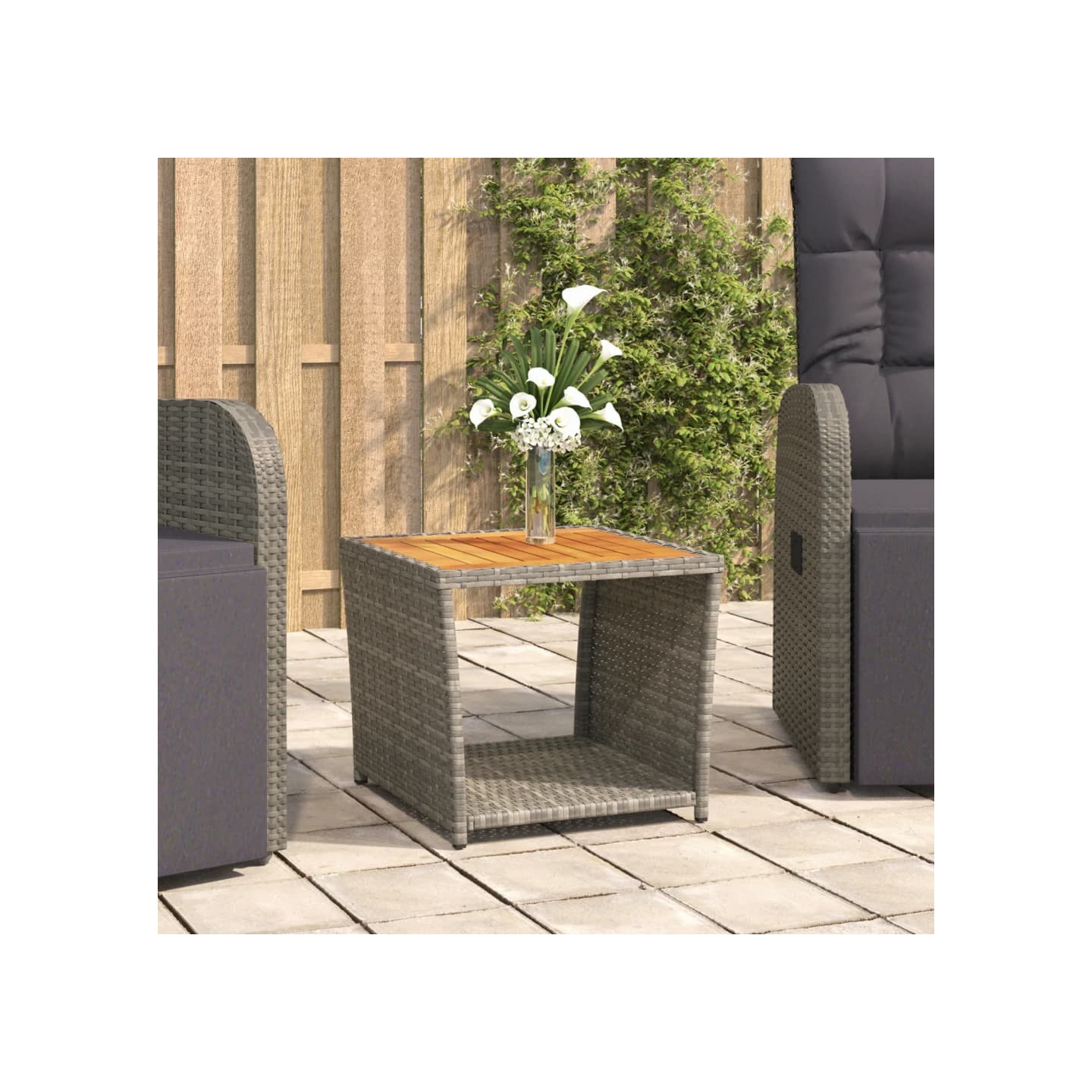 Table à thé et dessus en bois Gris Résine tressée Acacia massif