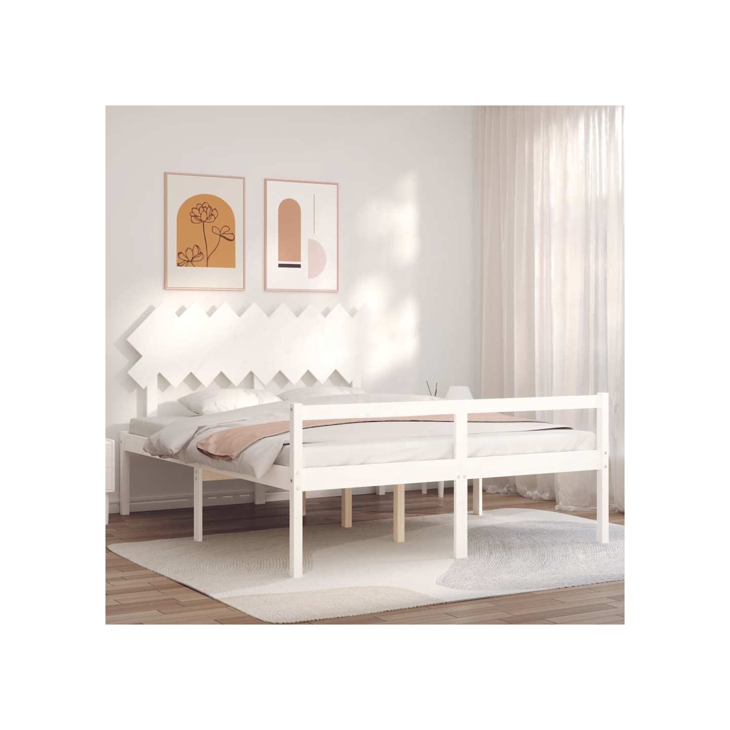 Lit pour personne âgée sans matelas blanc 160x200cm bois massif