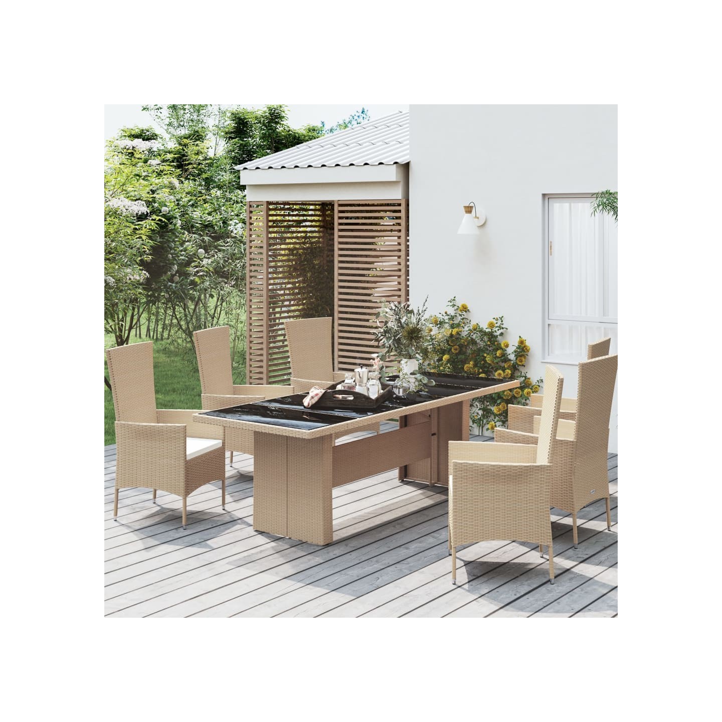 Table de jardin plateau en verre Résine tressée verre trempé