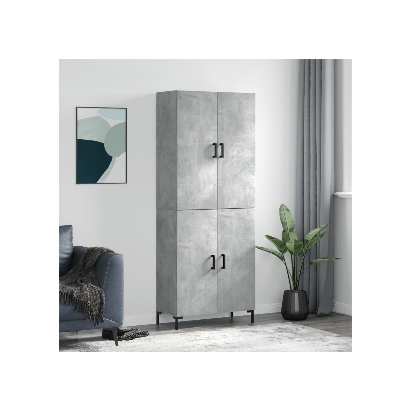 Buffet haut Gris béton 69,5x34x180 cm Bois d'ingénierie