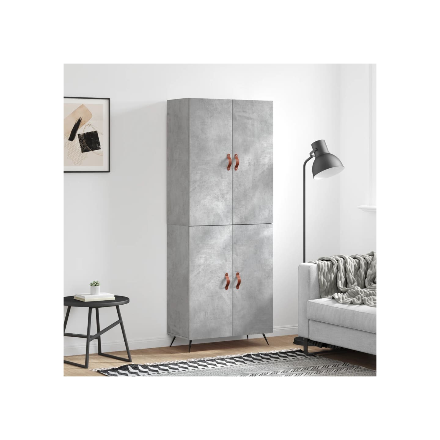 Buffet haut Gris béton 69,5x34x180 cm Bois d'ingénierie