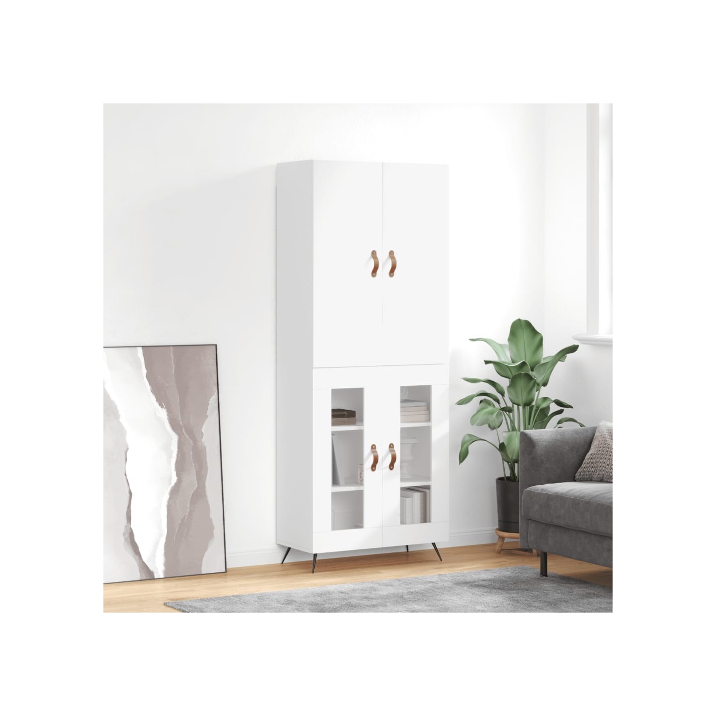 Buffet haut Blanc 69,5x34x180 cm Bois d'ingénierie