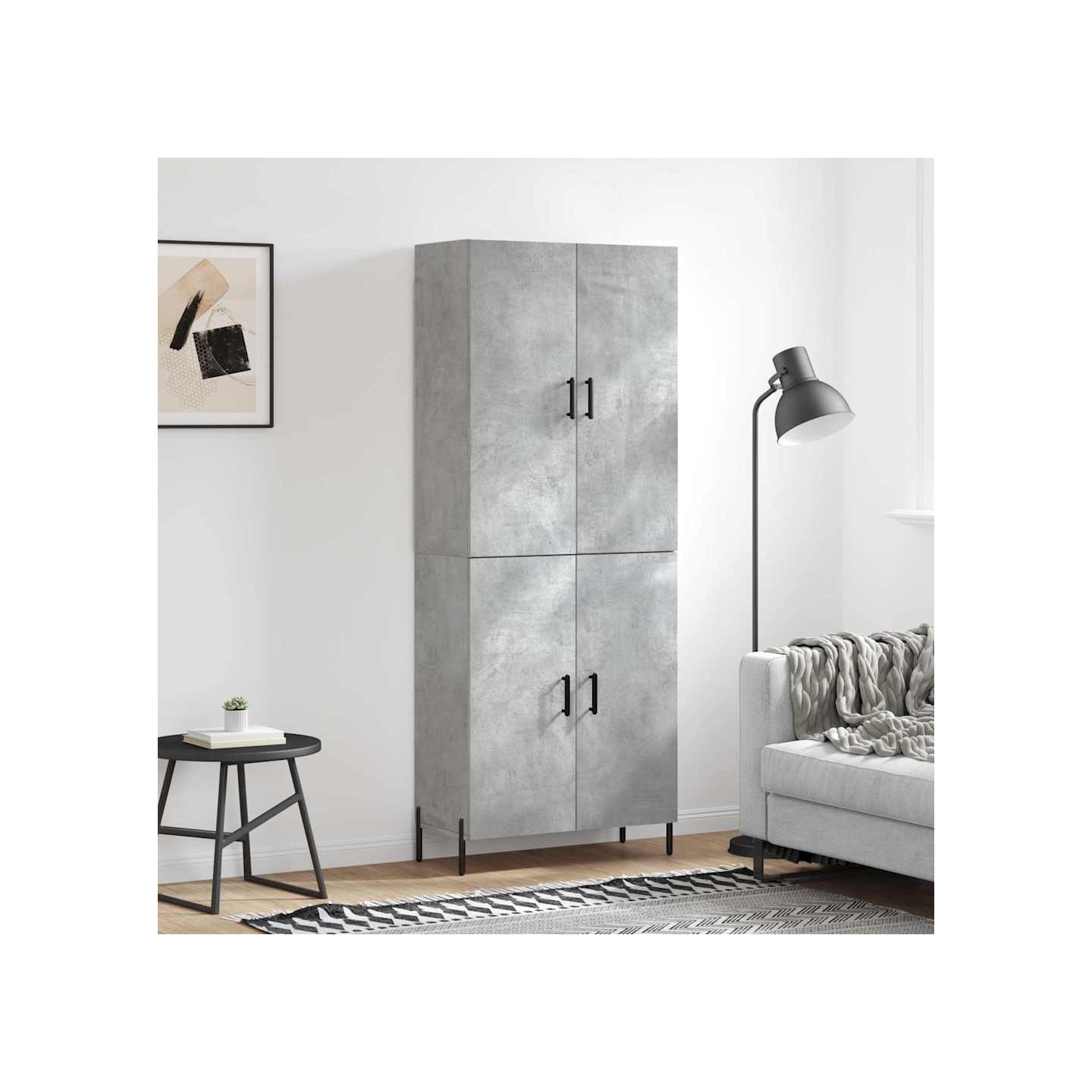 Buffet haut Gris béton 69,5x34x180 cm Bois d'ingénierie