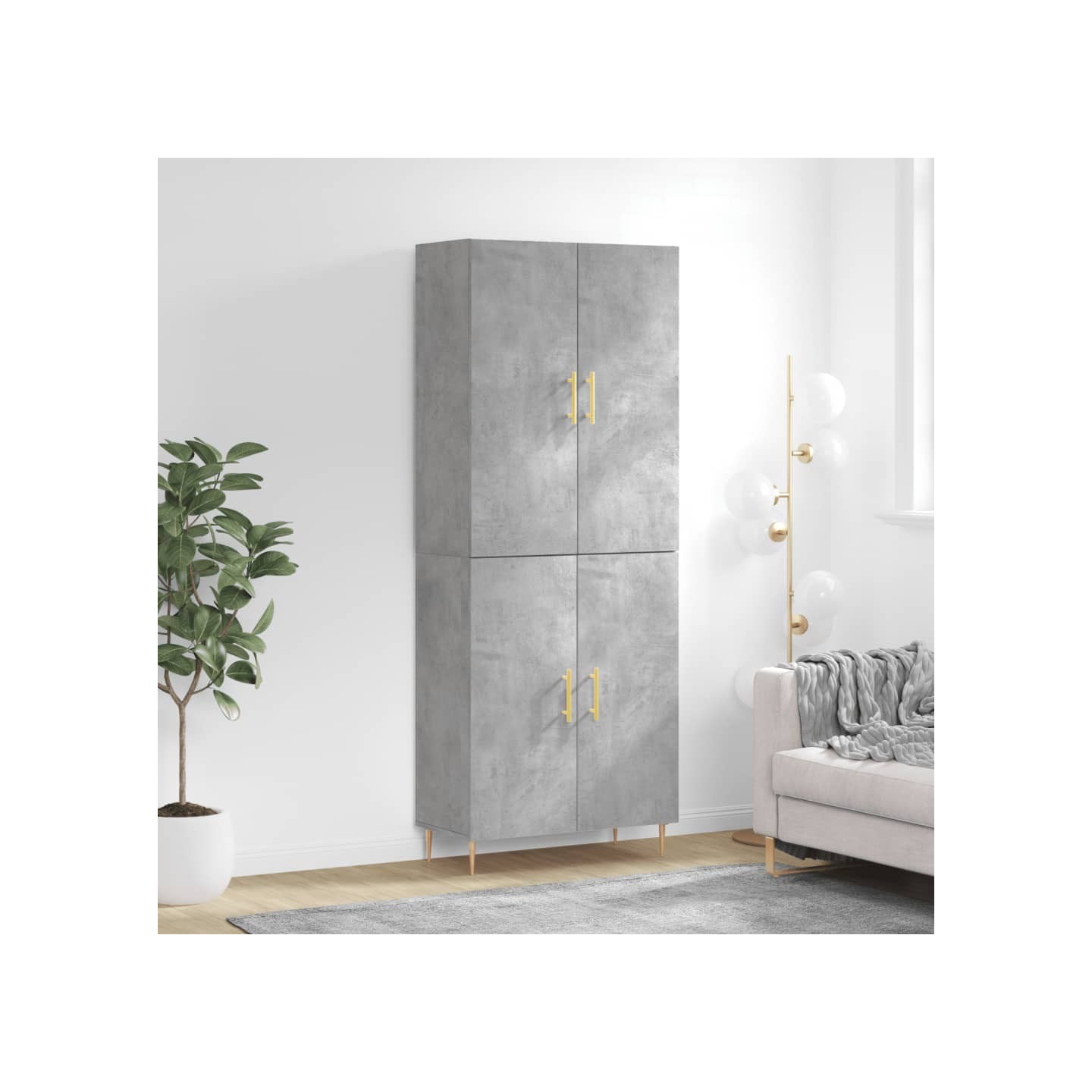 Buffet haut Gris béton 69,5x34x180 cm Bois d'ingénierie
